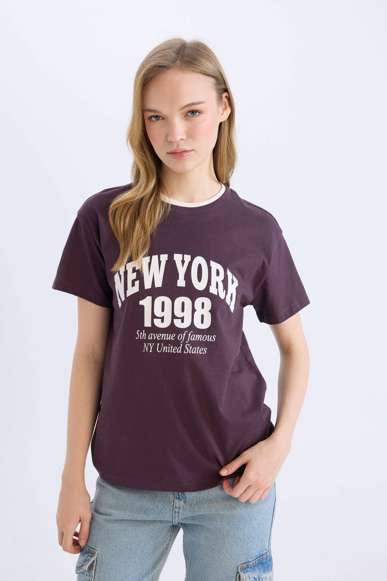 Regular Fit Bisiklet Yaka Baskılı Kısa Kollu Tişört