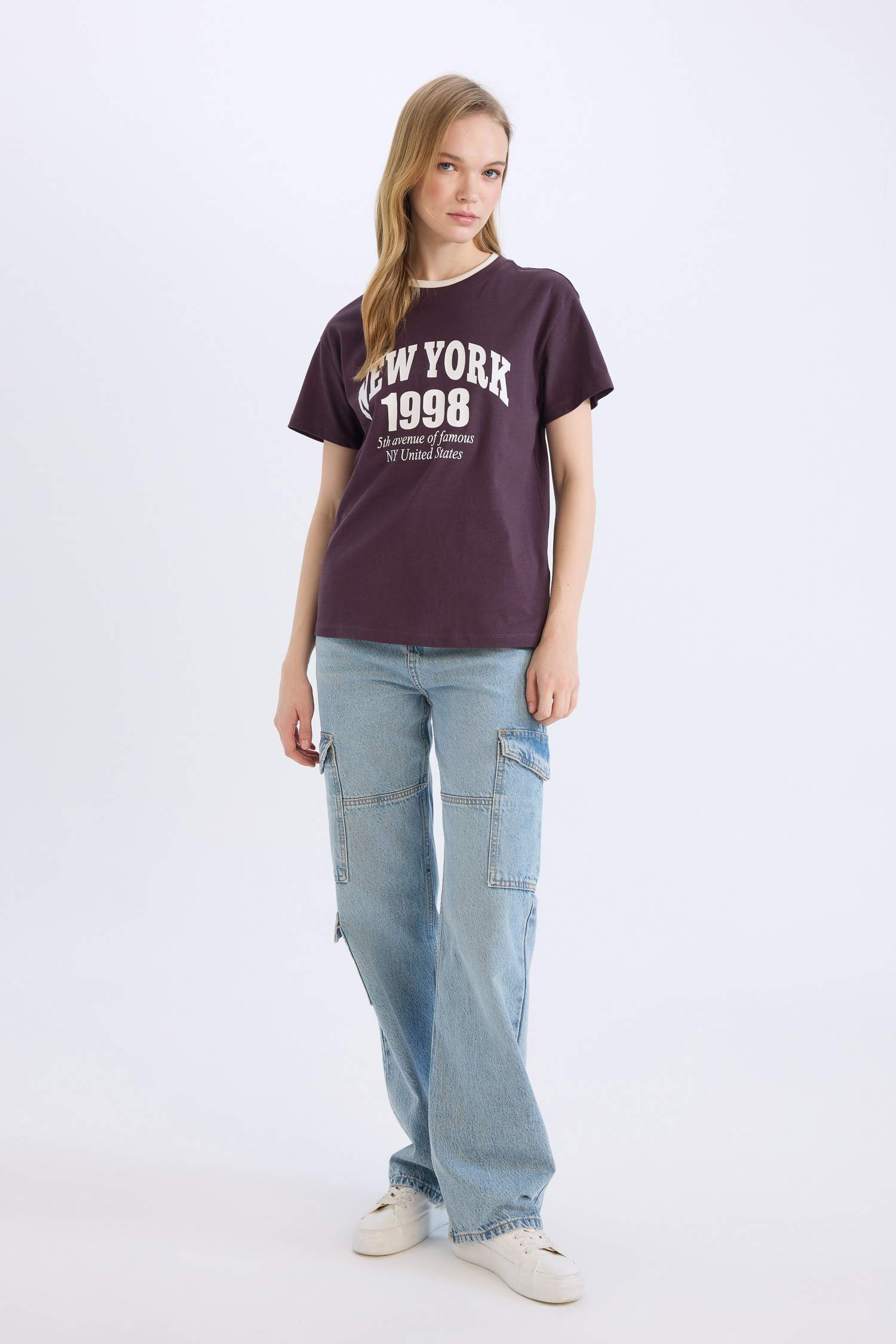 Regular Fit Bisiklet Yaka Baskılı Kısa Kollu Tişört