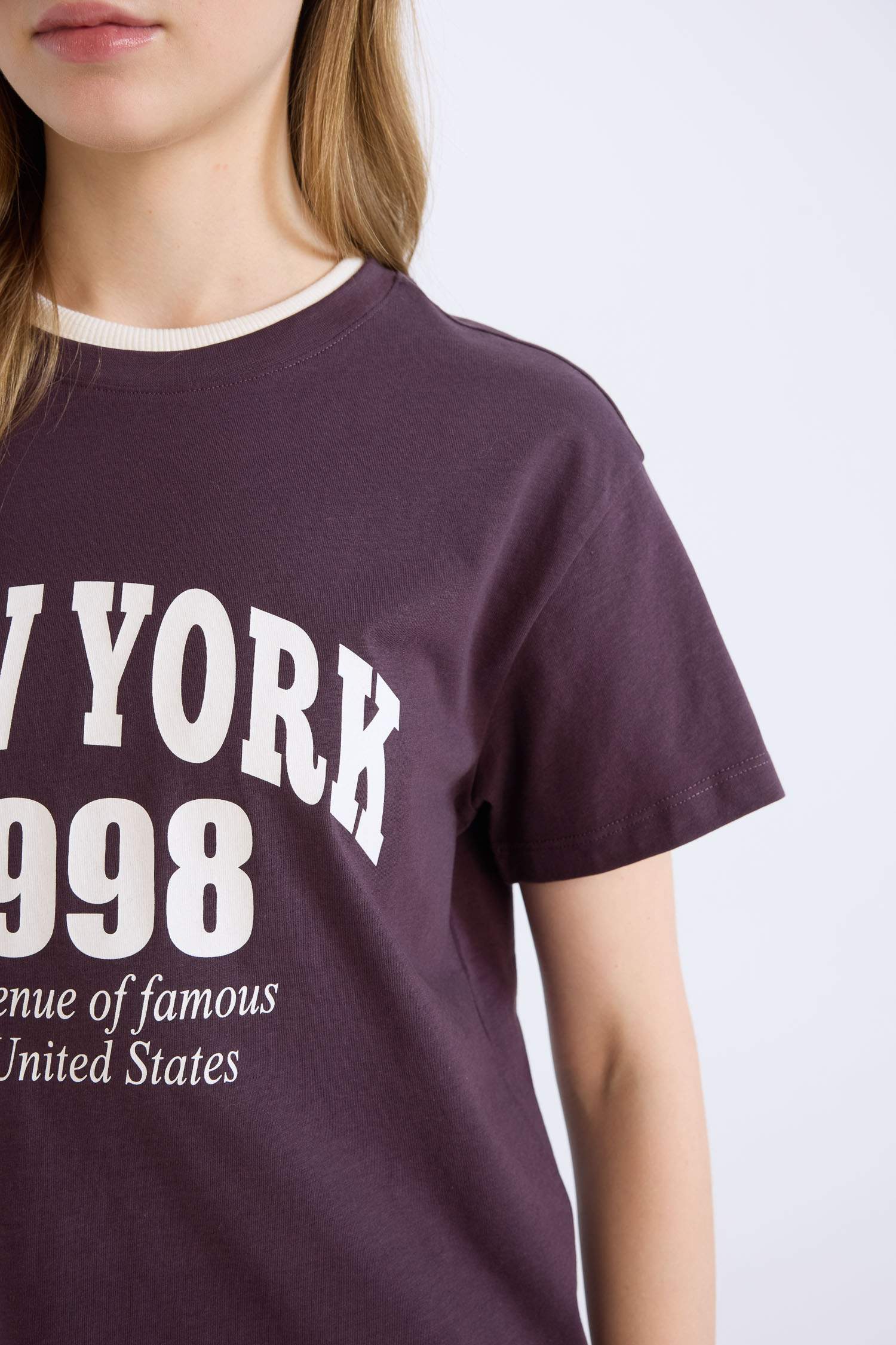 Regular Fit Bisiklet Yaka Baskılı Kısa Kollu Tişört