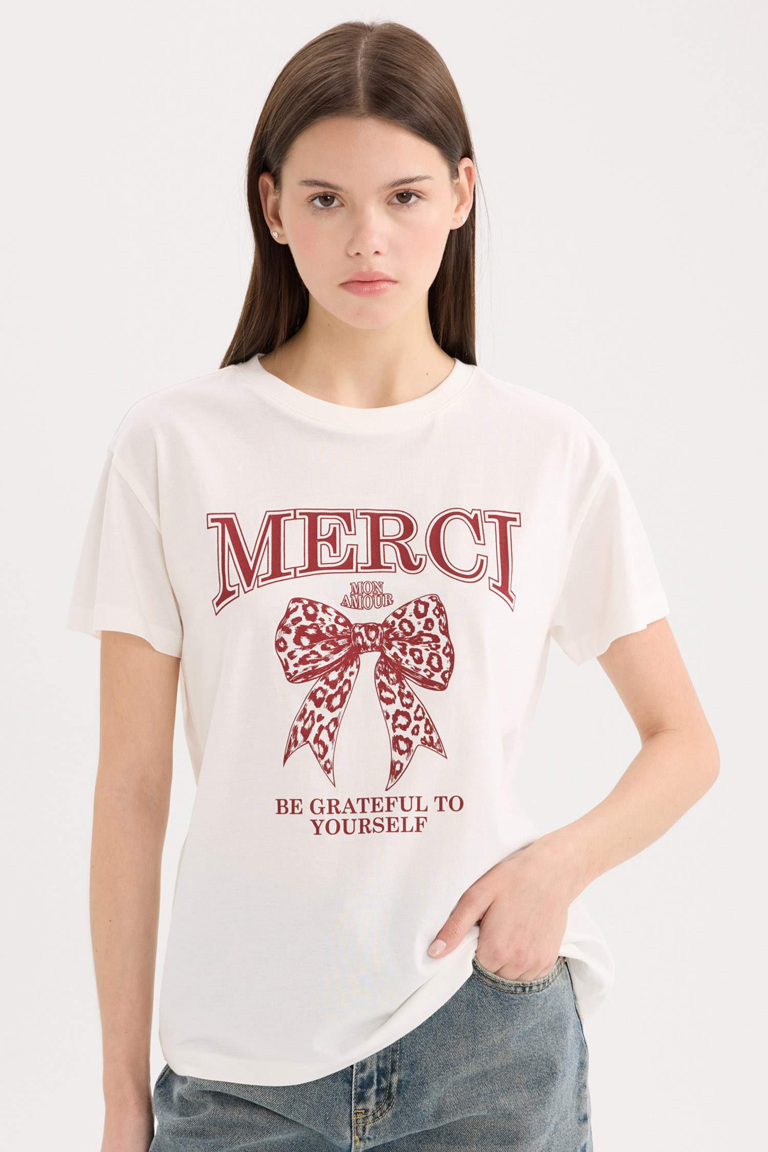 Regular Fit Bisiklet Yaka Baskılı Kısa Kollu Tişört