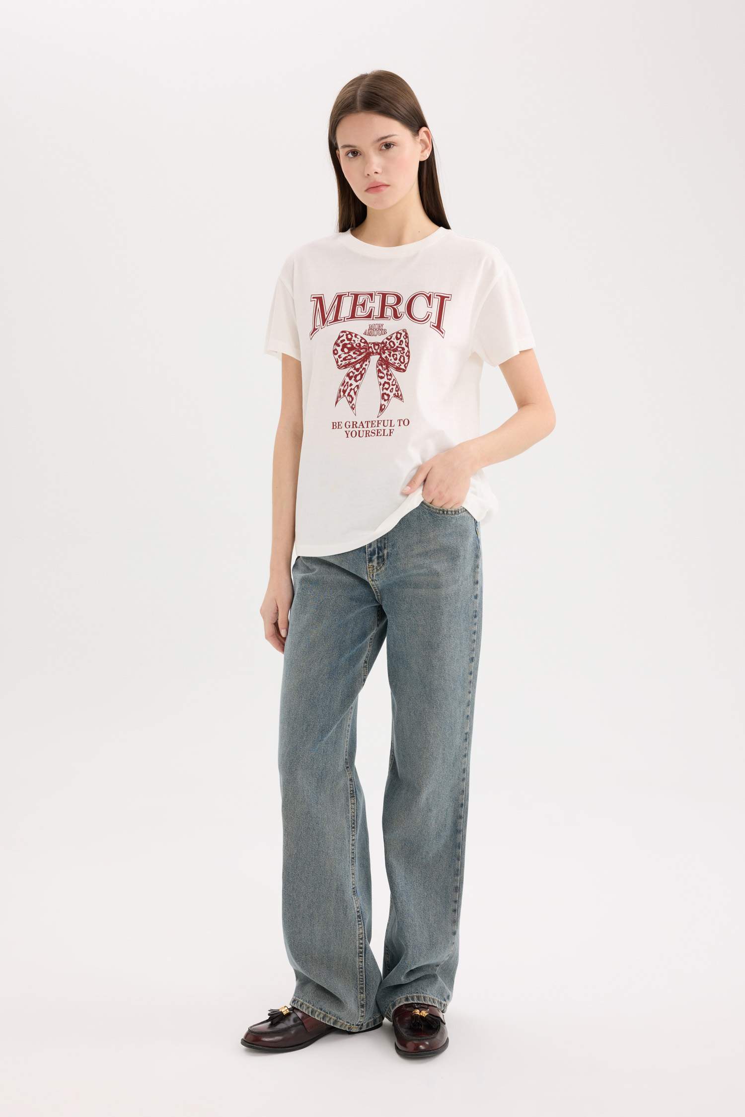 Regular Fit Bisiklet Yaka Baskılı Kısa Kollu Tişört