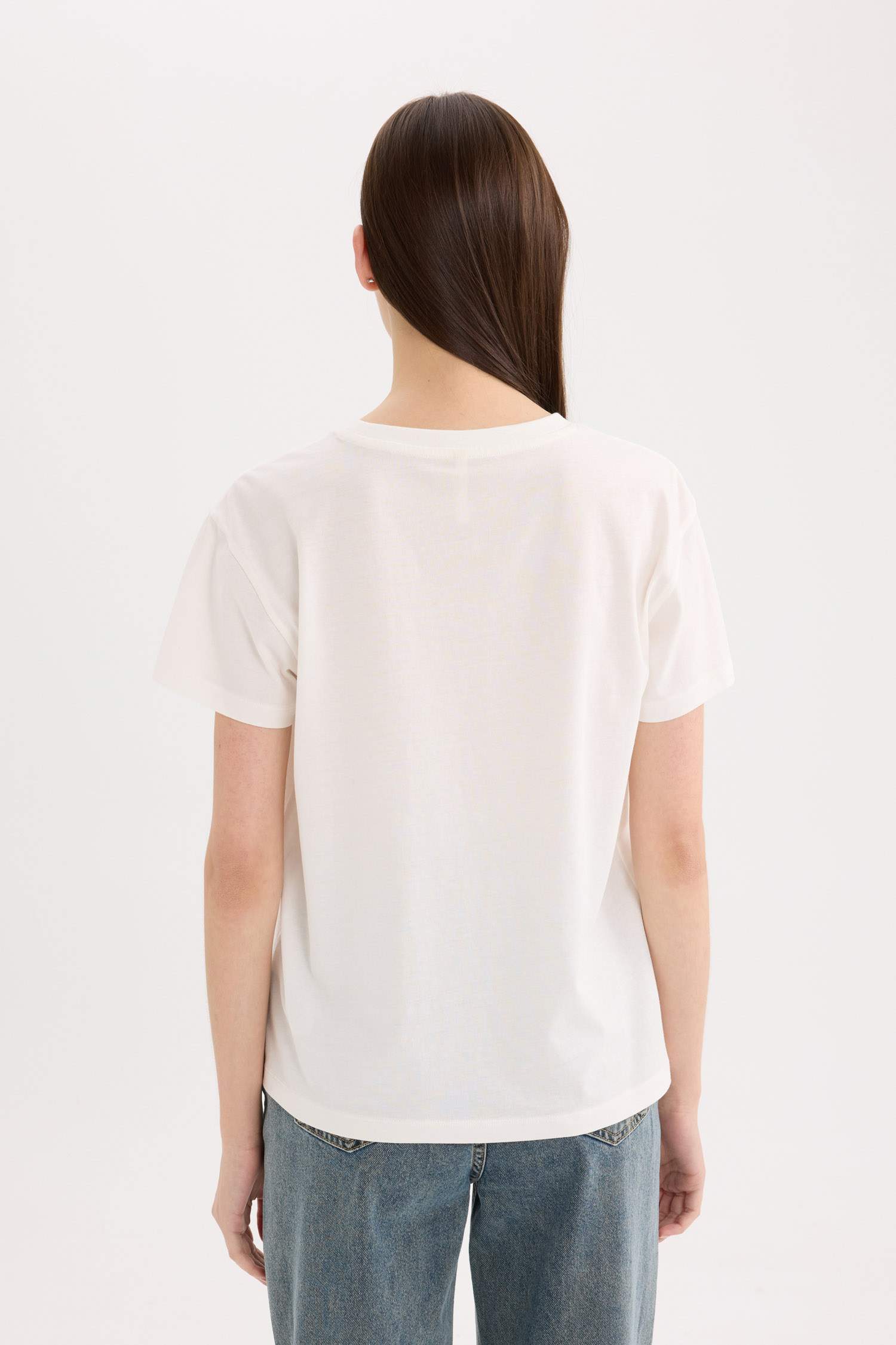 Regular Fit Bisiklet Yaka Baskılı Kısa Kollu Tişört