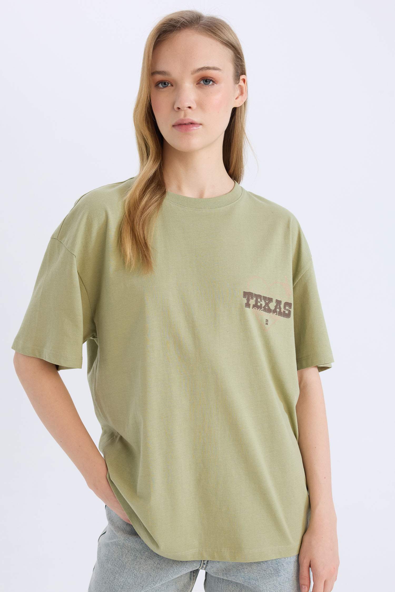 Oversize Geniş Kalıp Bisiklet Yaka Sırt Baskılı Kısa Kollu Tişört