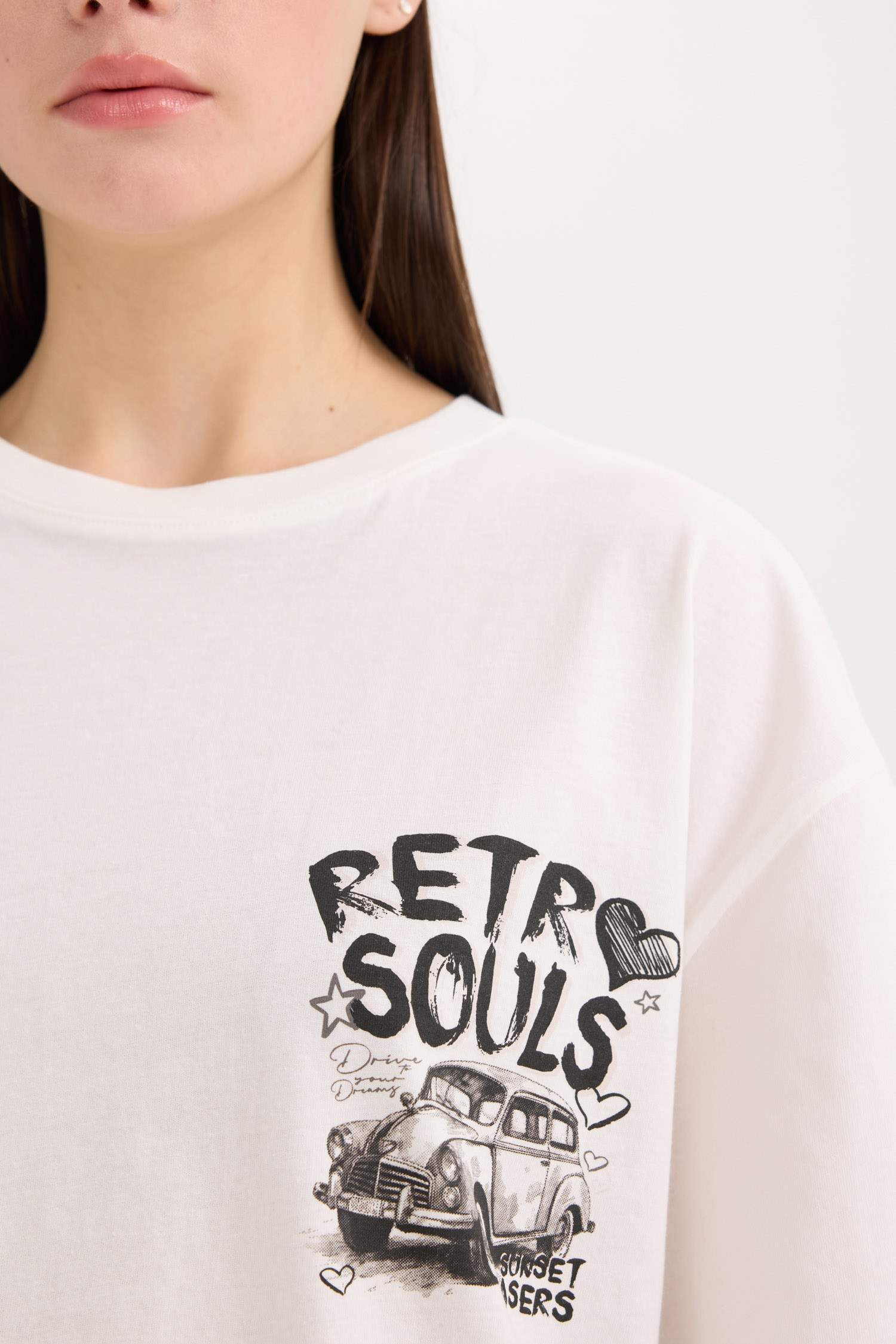 تيشيرت نص كم اوفر سايز مطبوع برقبة مستديرة