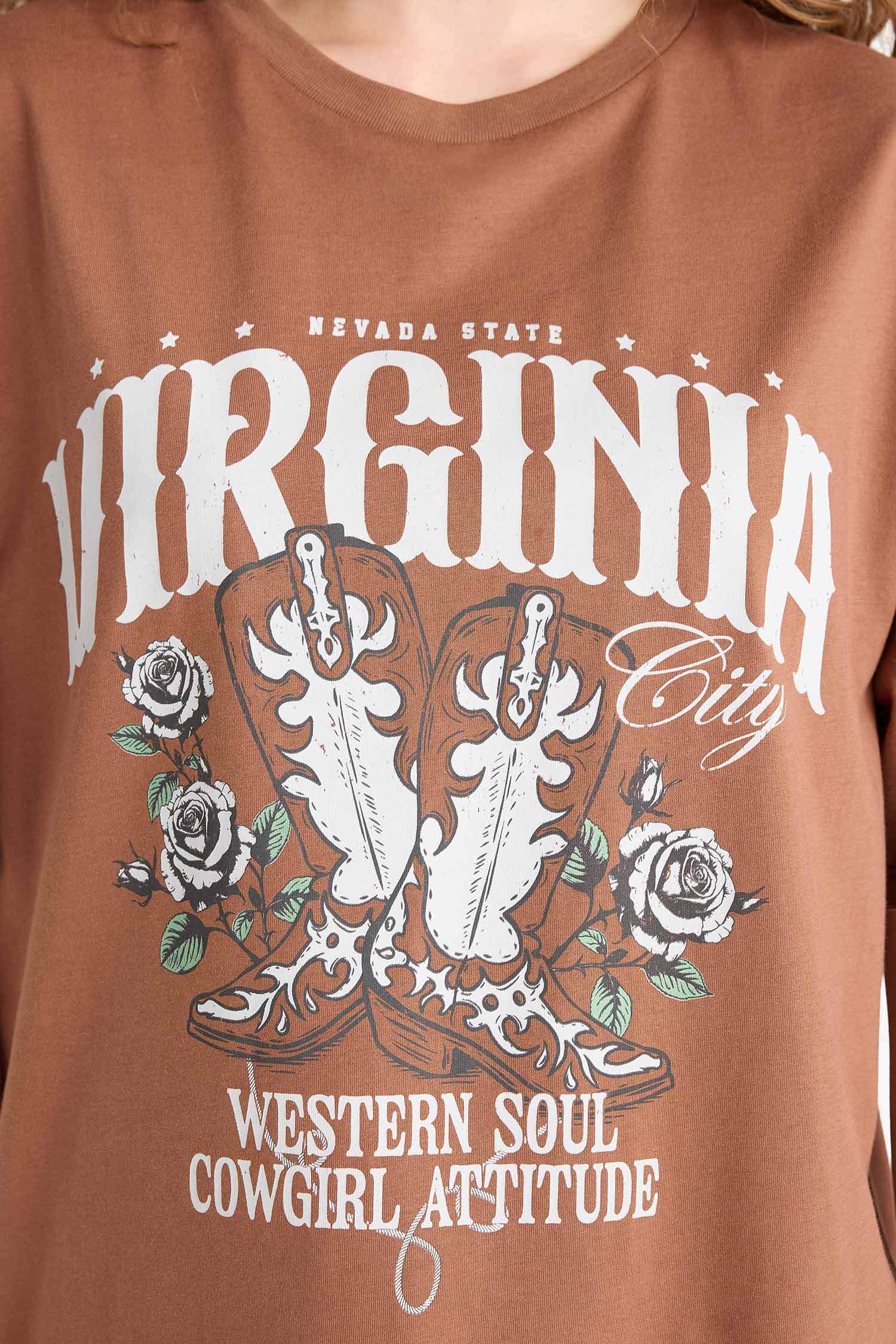 T-shirt oversize imprimé à col rond et manches courtes