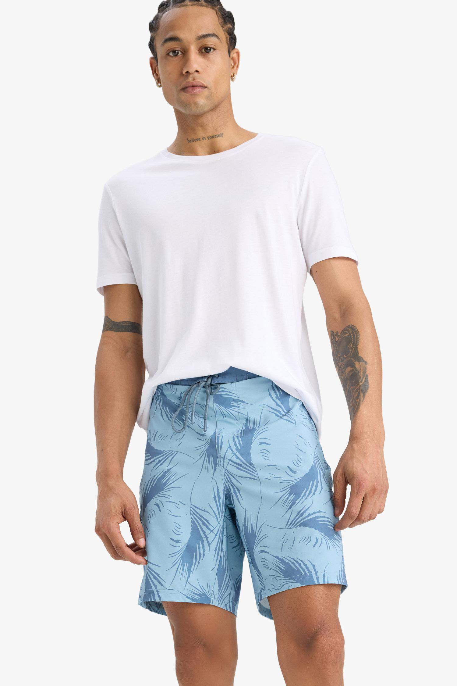 DeFactoFit Regular Fit Desenli Esnek Dokulu Deniz Şortu