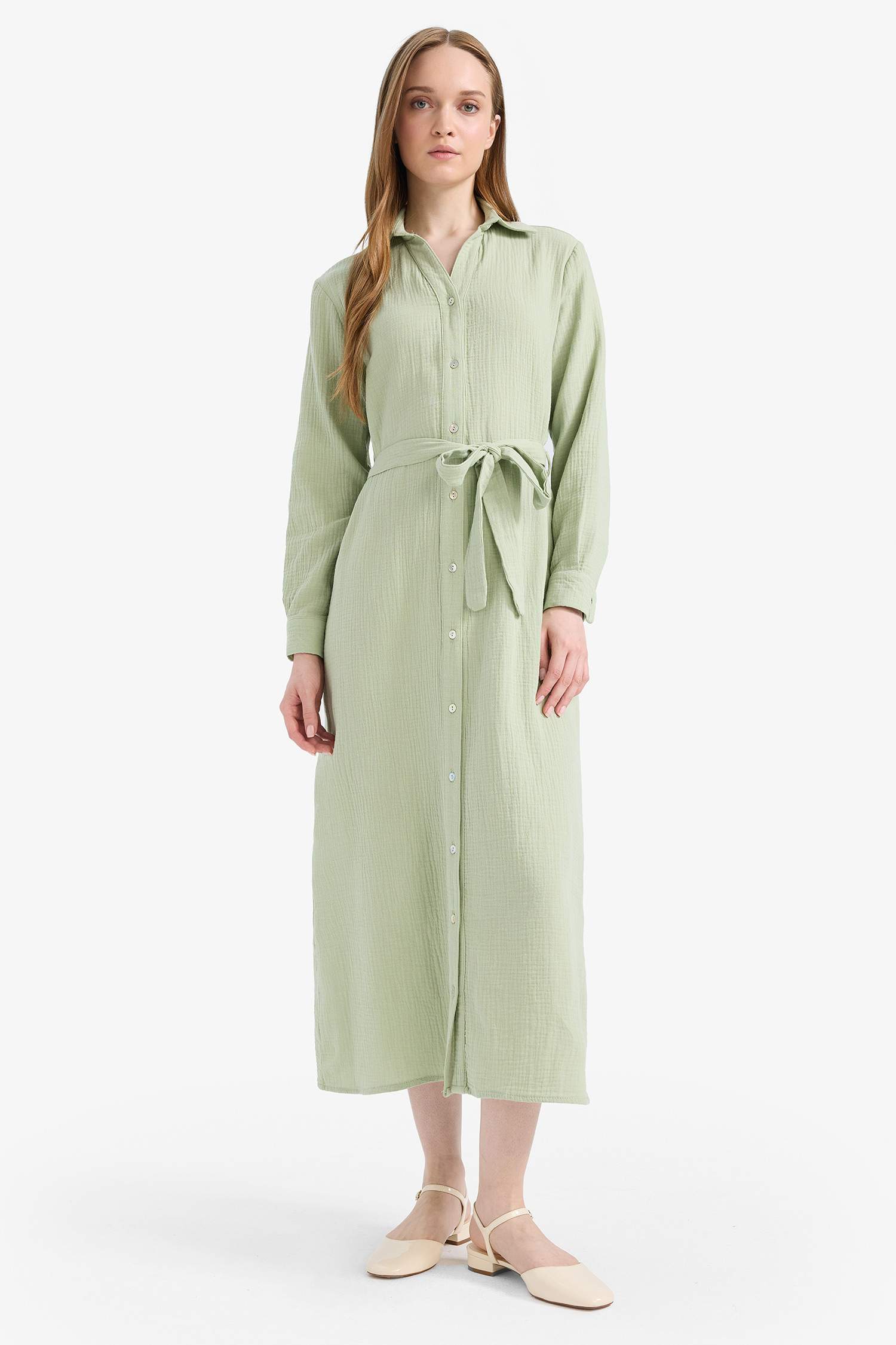 Shirt Collar Muslin Dress