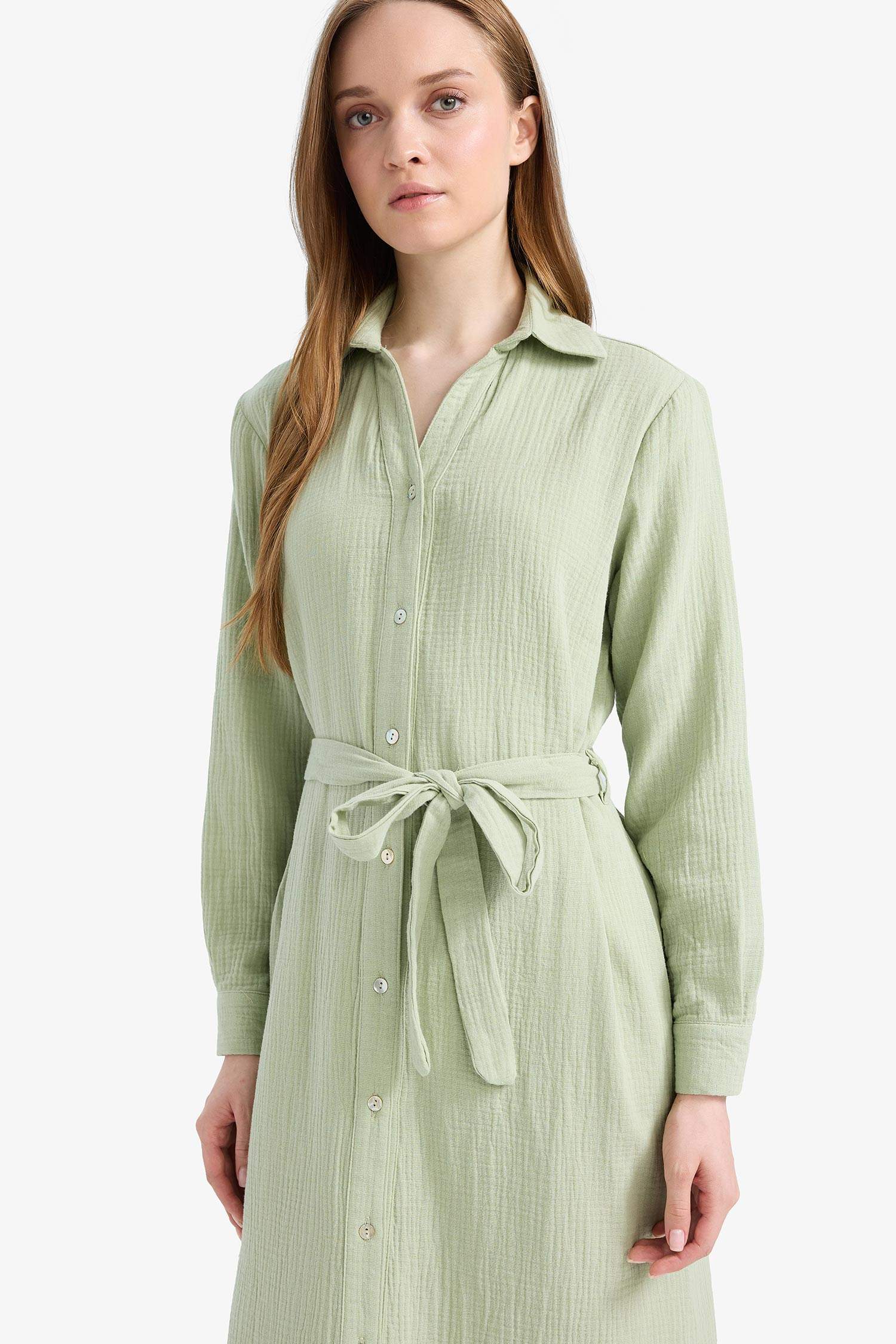 Shirt Collar Muslin Dress