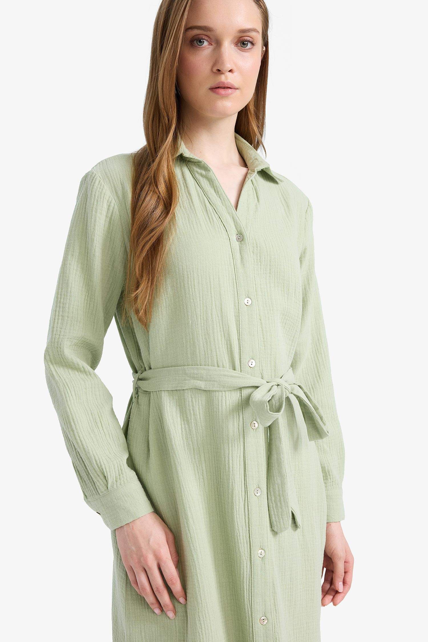 Shirt Collar Muslin Dress