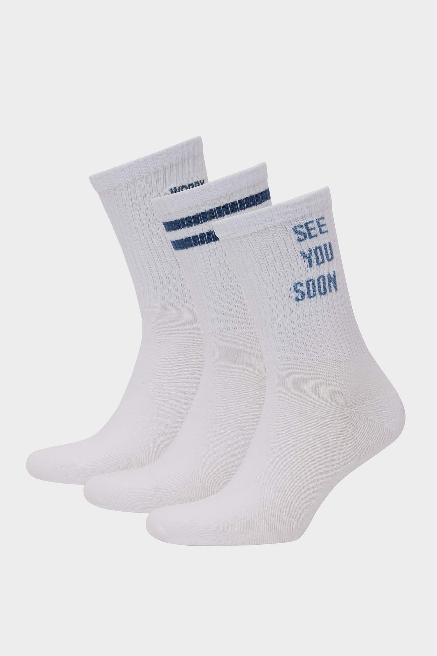 Erkek Rahat Lastikli 3'lü Pamuklu Uzun Çorap