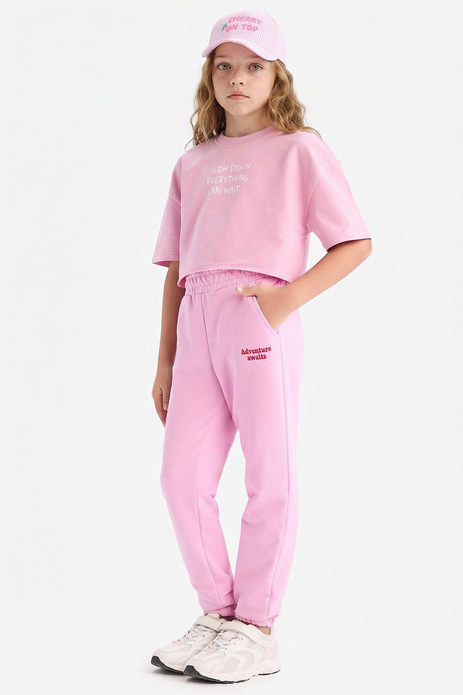 Kız Çocuk Beli Paçası Lastikli Baskılı Jogger Eşofman Altı