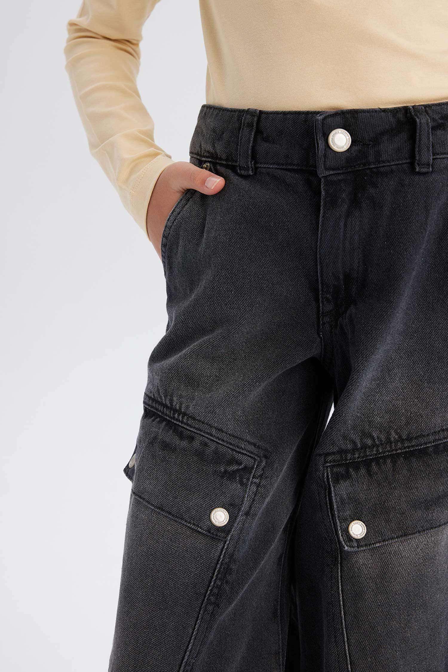Girl Wide Leg Cotton Cargo Pants