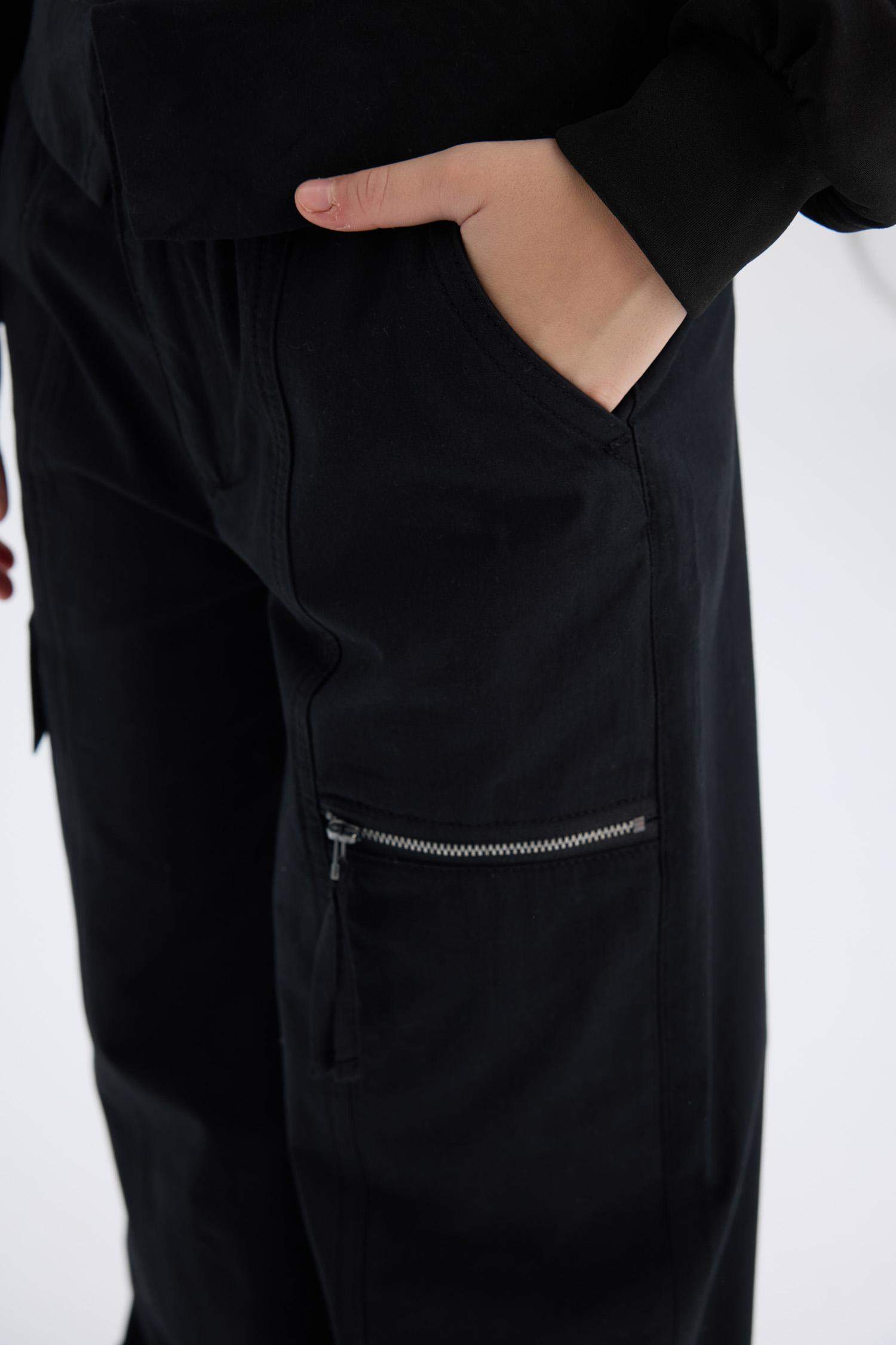 بنطلون وايد ليج بناتي قطن برجل واسع أسود