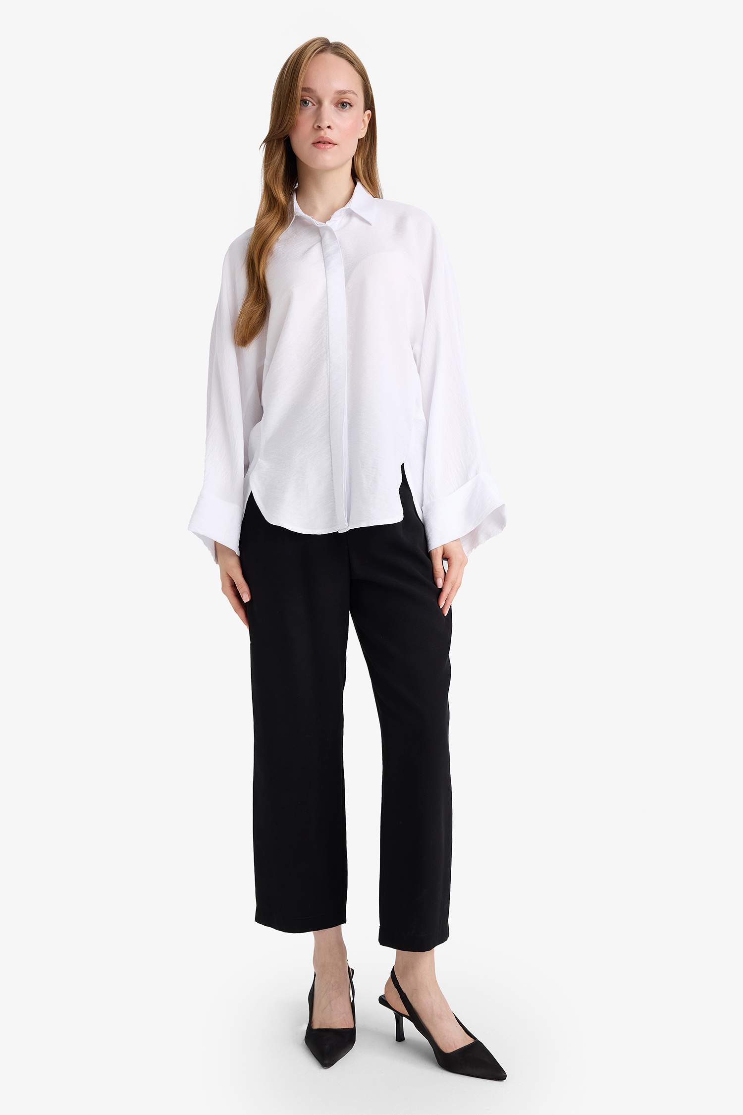 	Relax Fit Basic Düz Keten Karışımlı Uzun Kollu Tesettür Gömlek Tunik