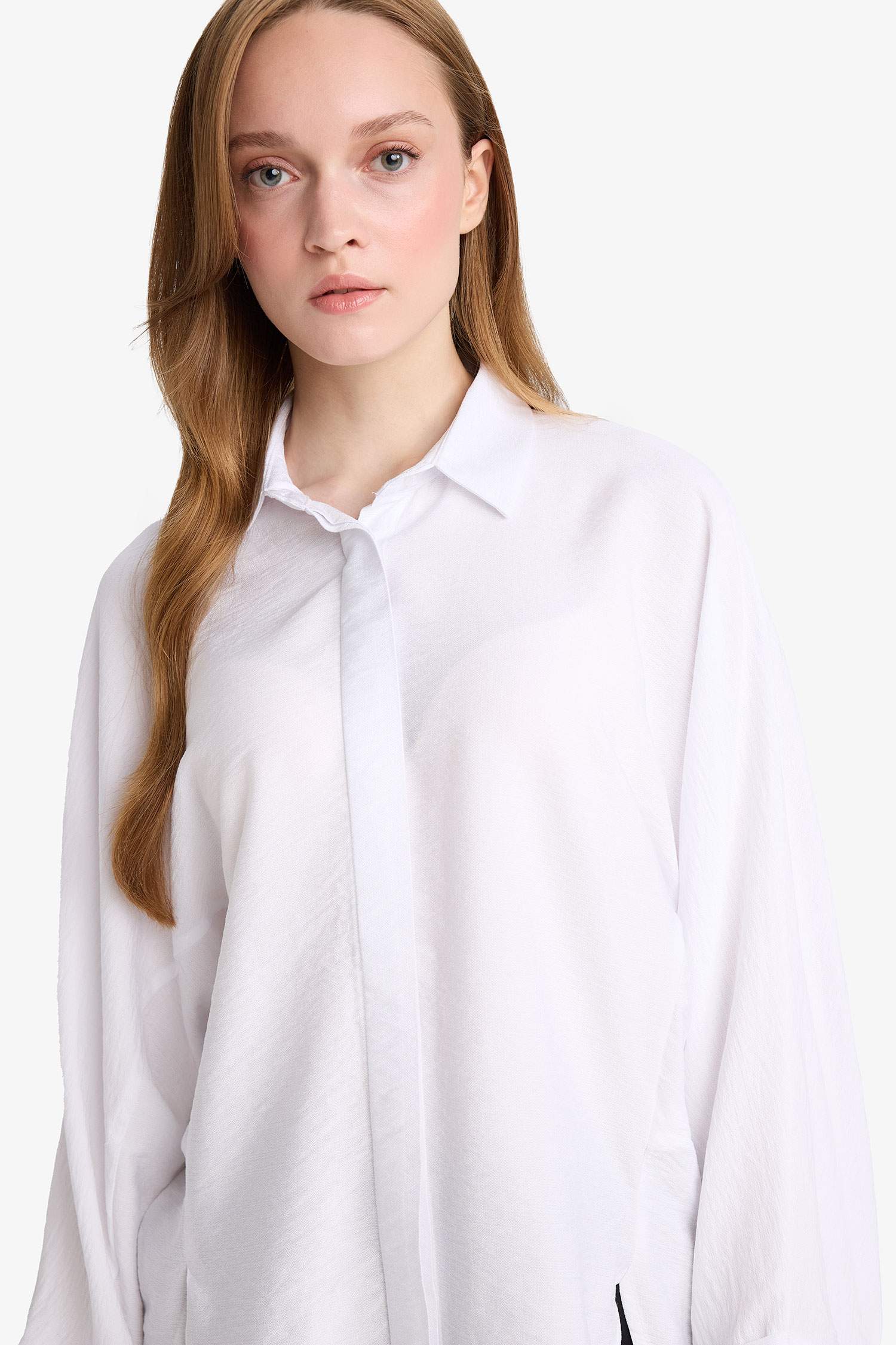 	Relax Fit Basic Düz Keten Karışımlı Uzun Kollu Tesettür Gömlek Tunik