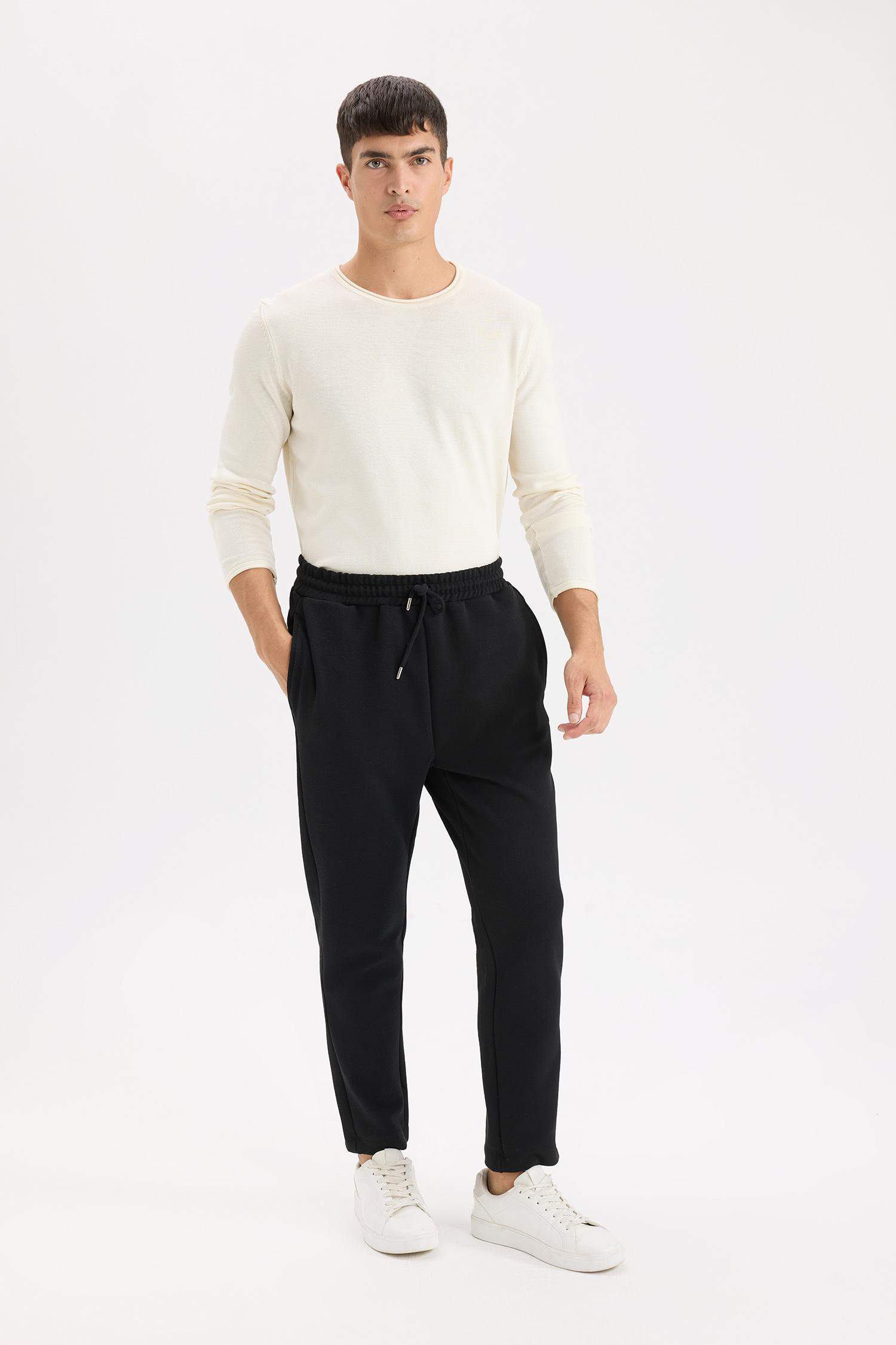 بنطلون سويت بانتس اسود رياضي تويل سليم فيت