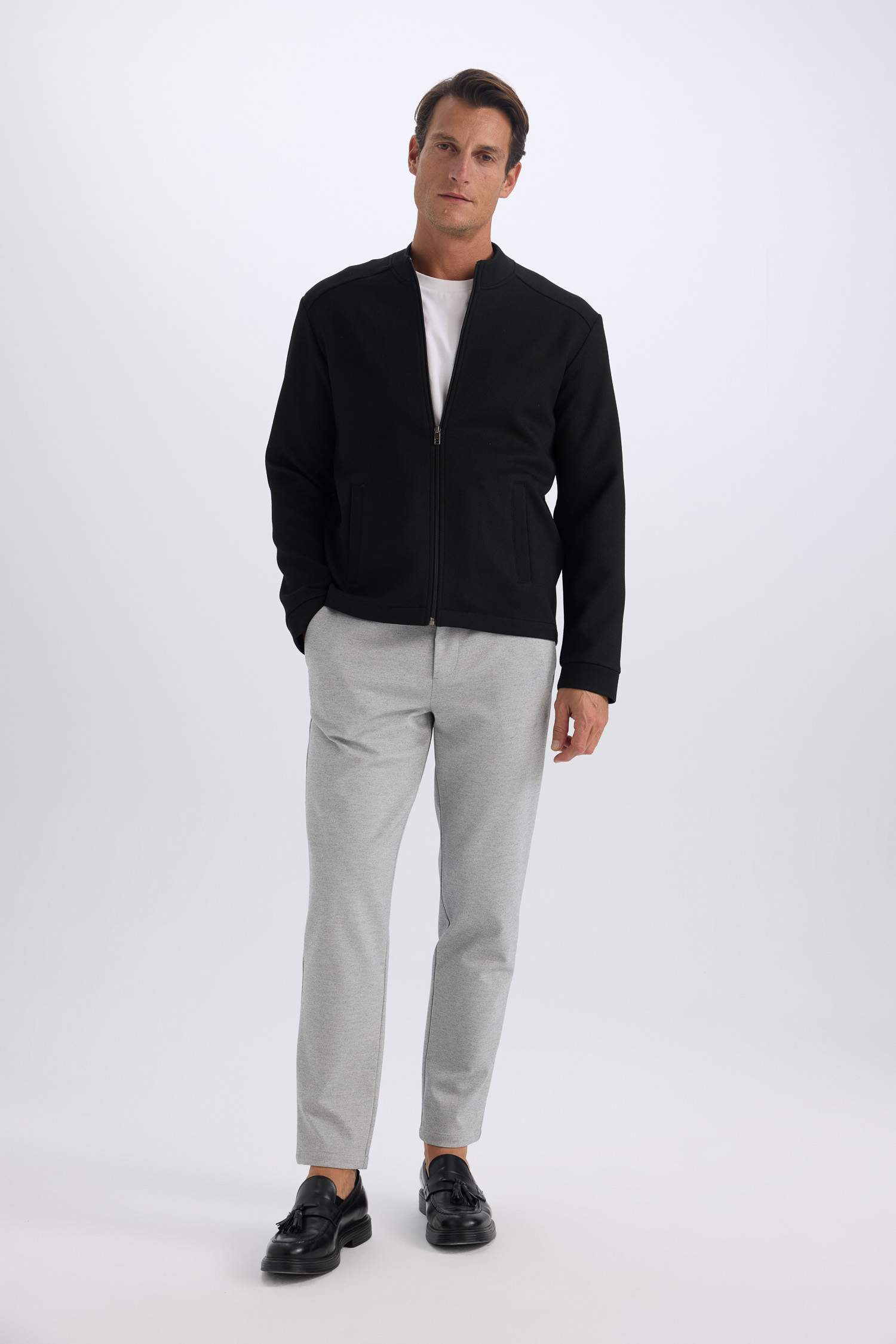 Slim Fit Dar Kesim Bomber Kolej Yaka Fermuarlı  Mevsimlik Cepli Mont