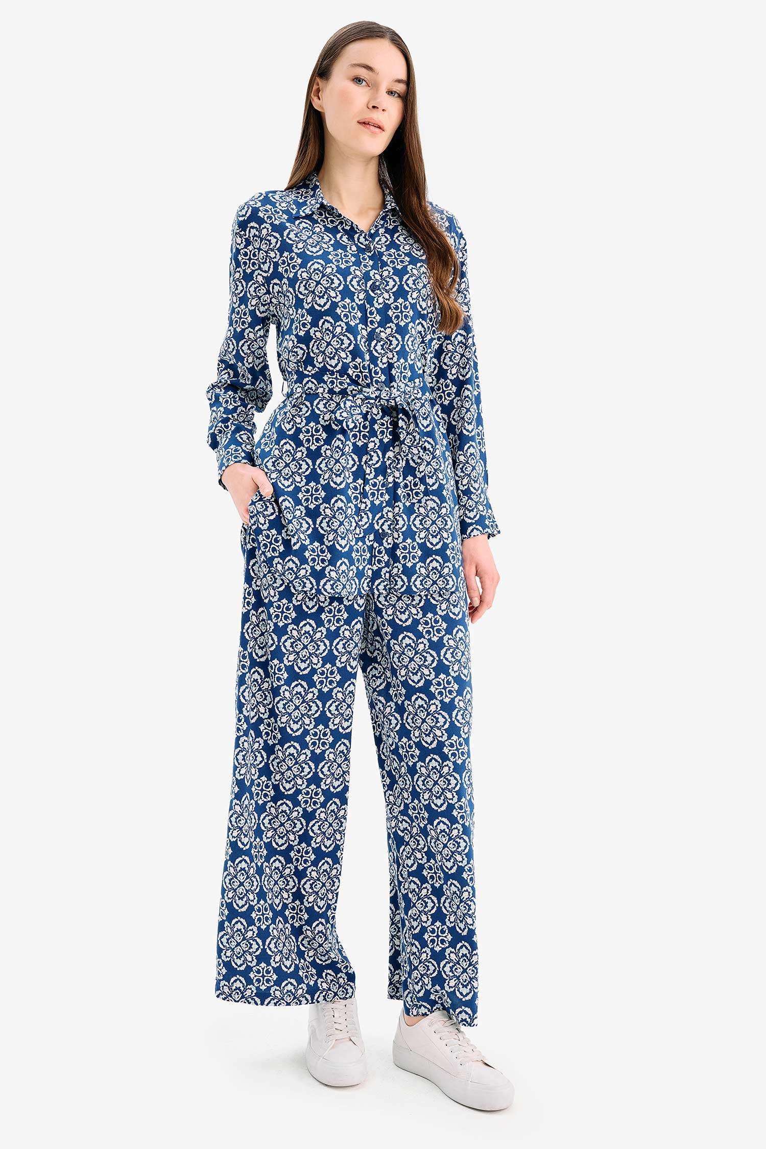 Wide Leg Geniş Bol Paça Desenli Viskon Pantolon