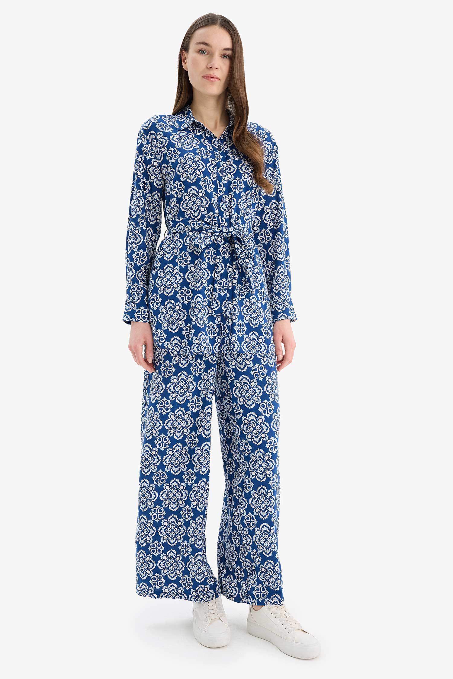 Wide Leg Geniş Bol Paça Desenli Viskon Pantolon