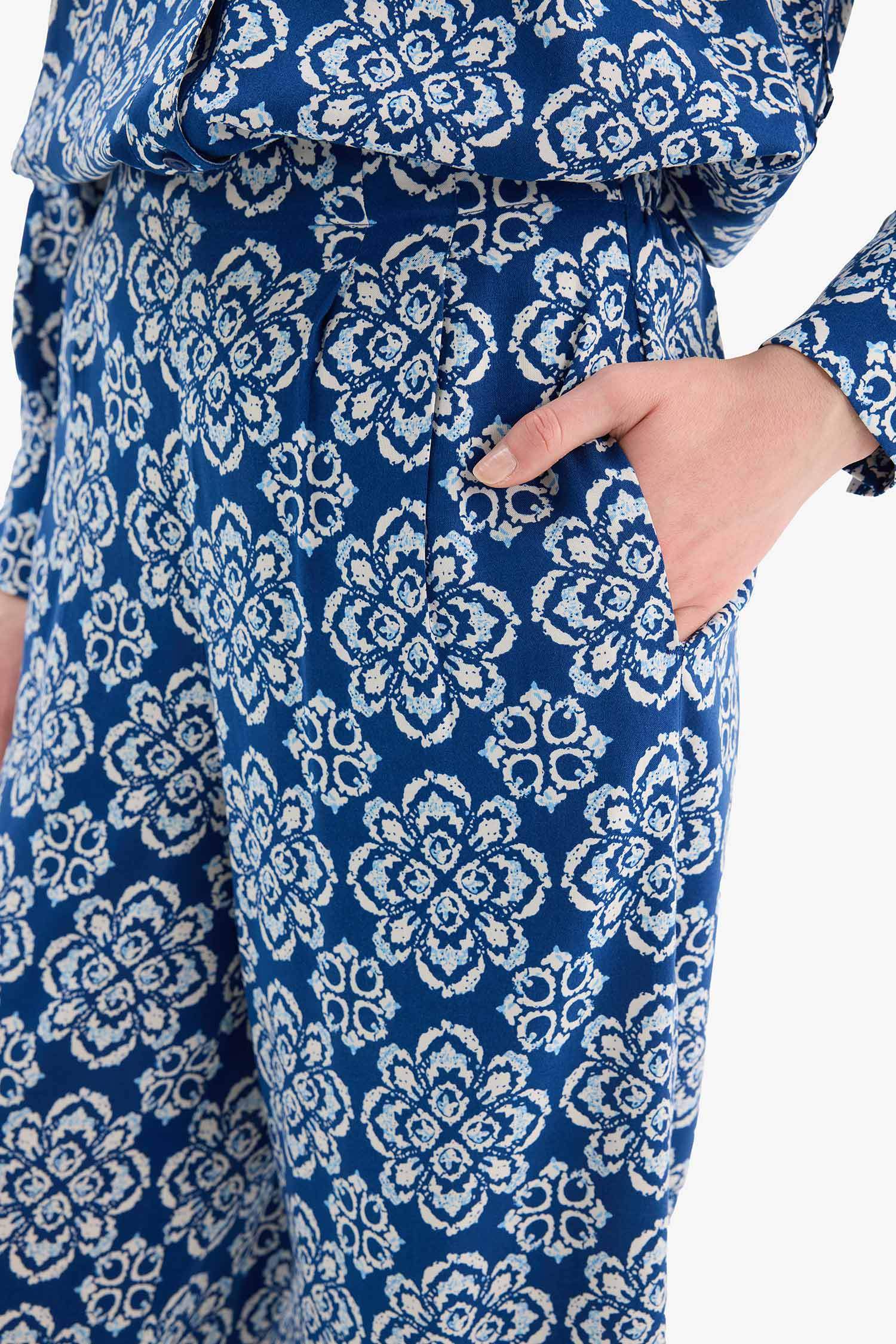 Wide Leg Geniş Bol Paça Desenli Viskon Pantolon