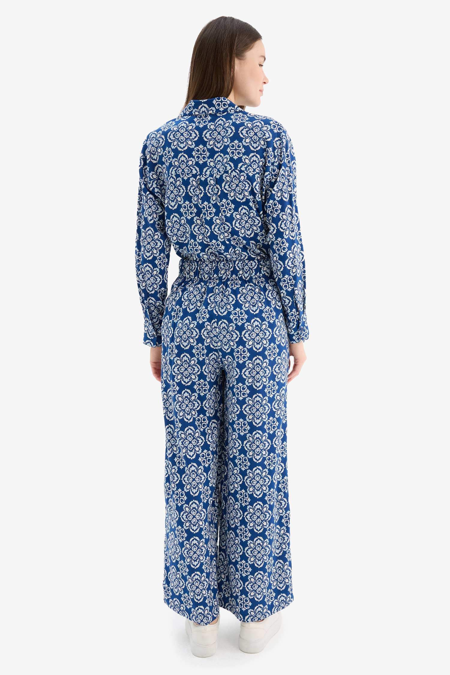 Wide Leg Geniş Bol Paça Desenli Viskon Pantolon