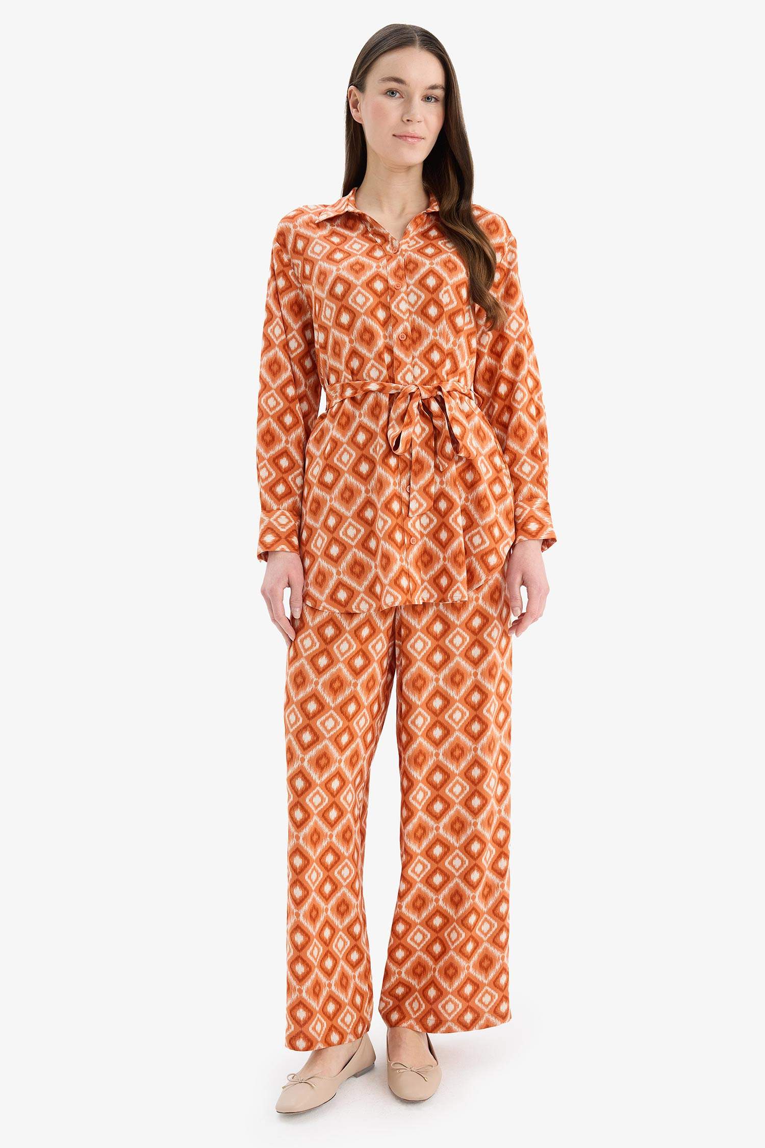 Wide Leg Printed Viscose Trousers