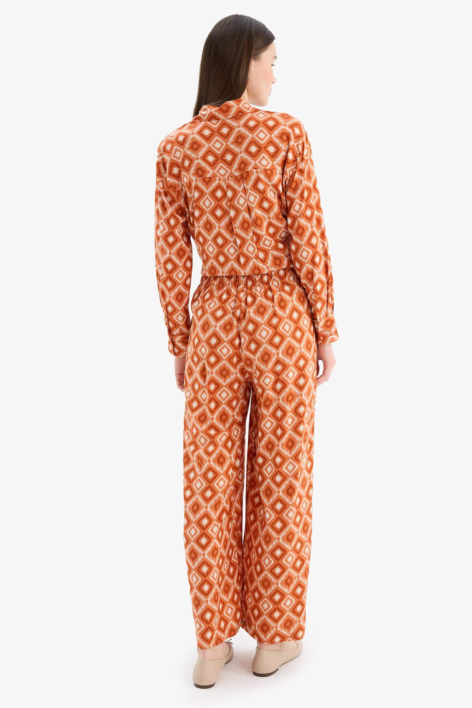 Wide Leg Printed Viscose Trousers