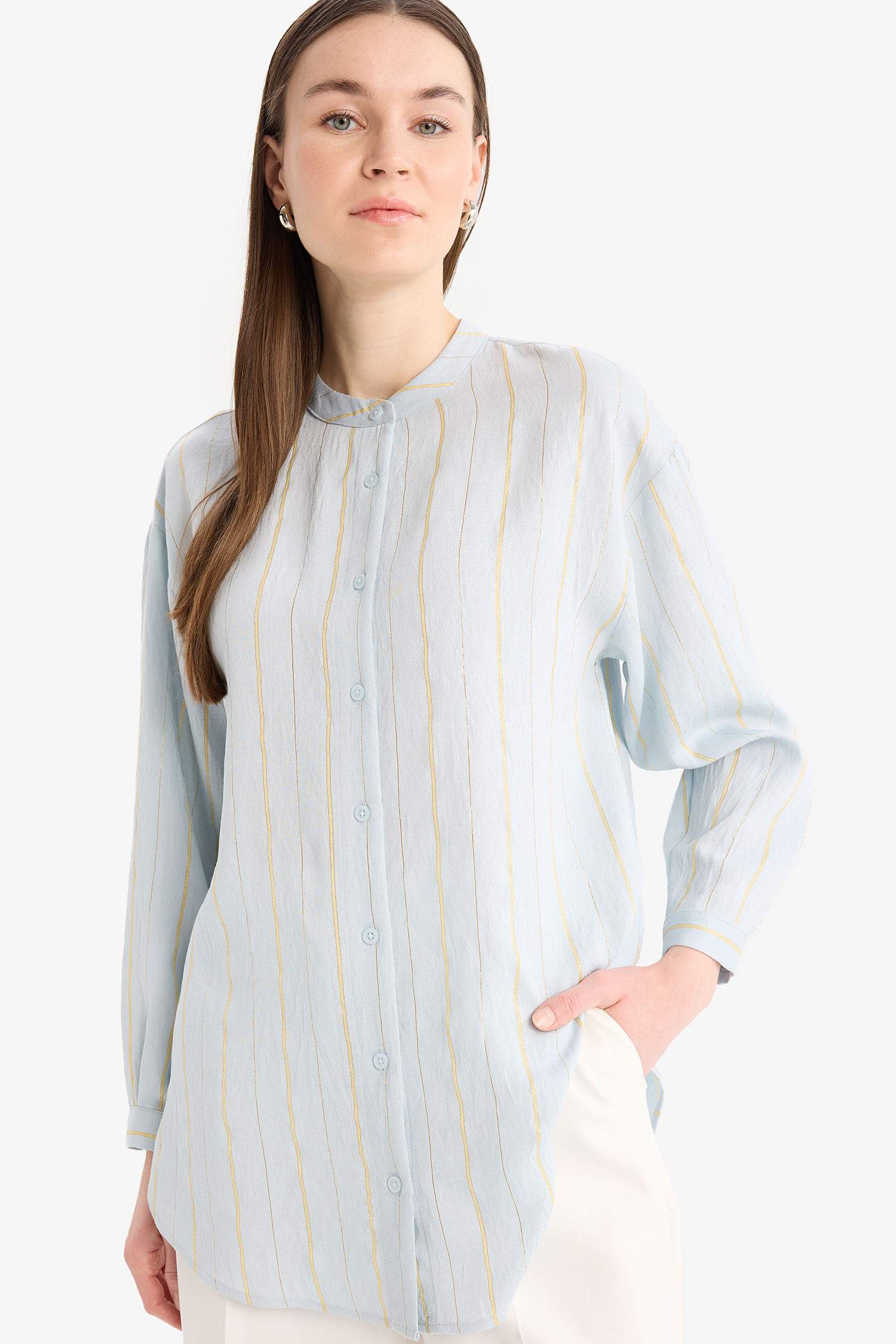 تونيك قميص مخطط كم طويل قصة مريحة