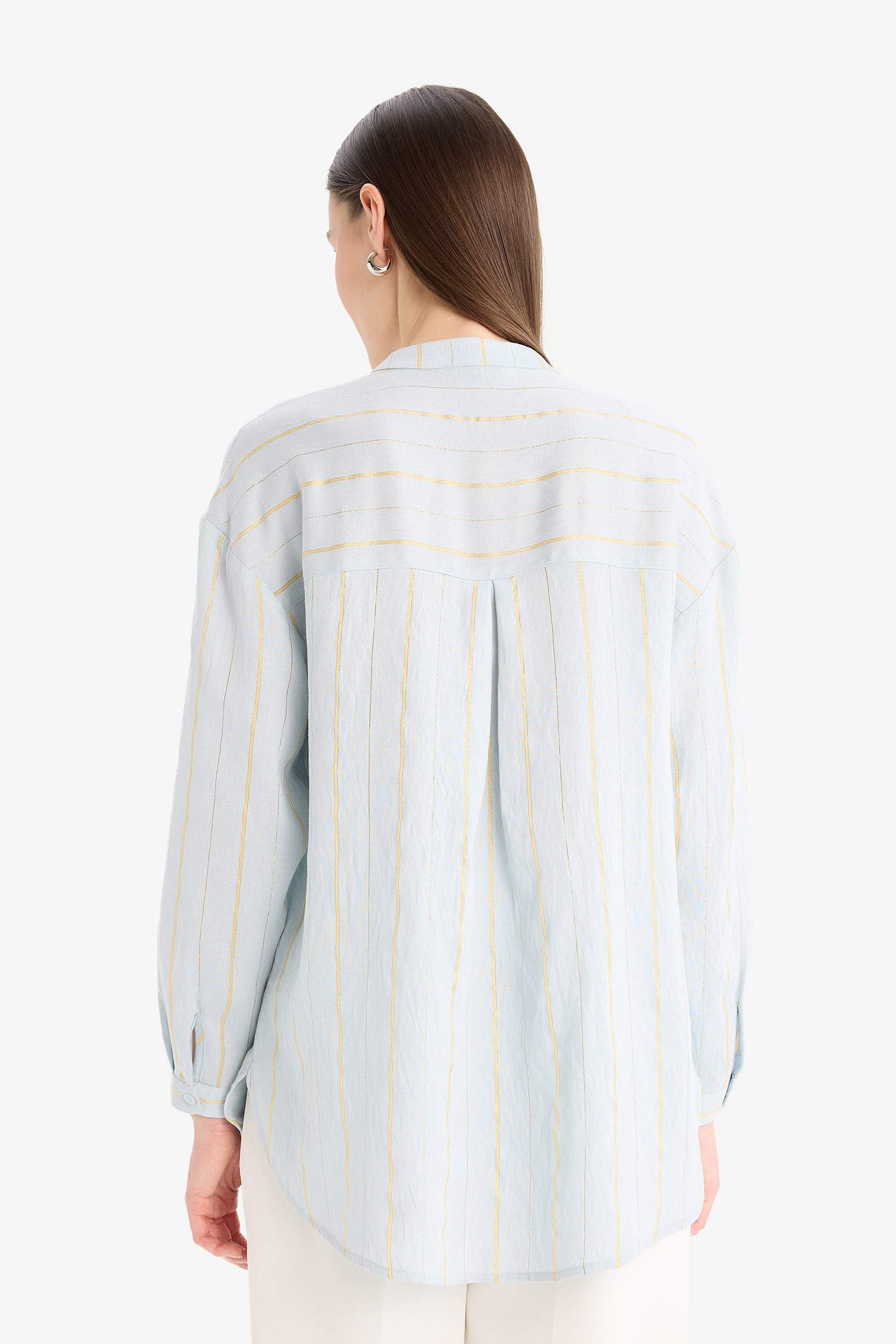 تونيك قميص مخطط كم طويل قصة مريحة