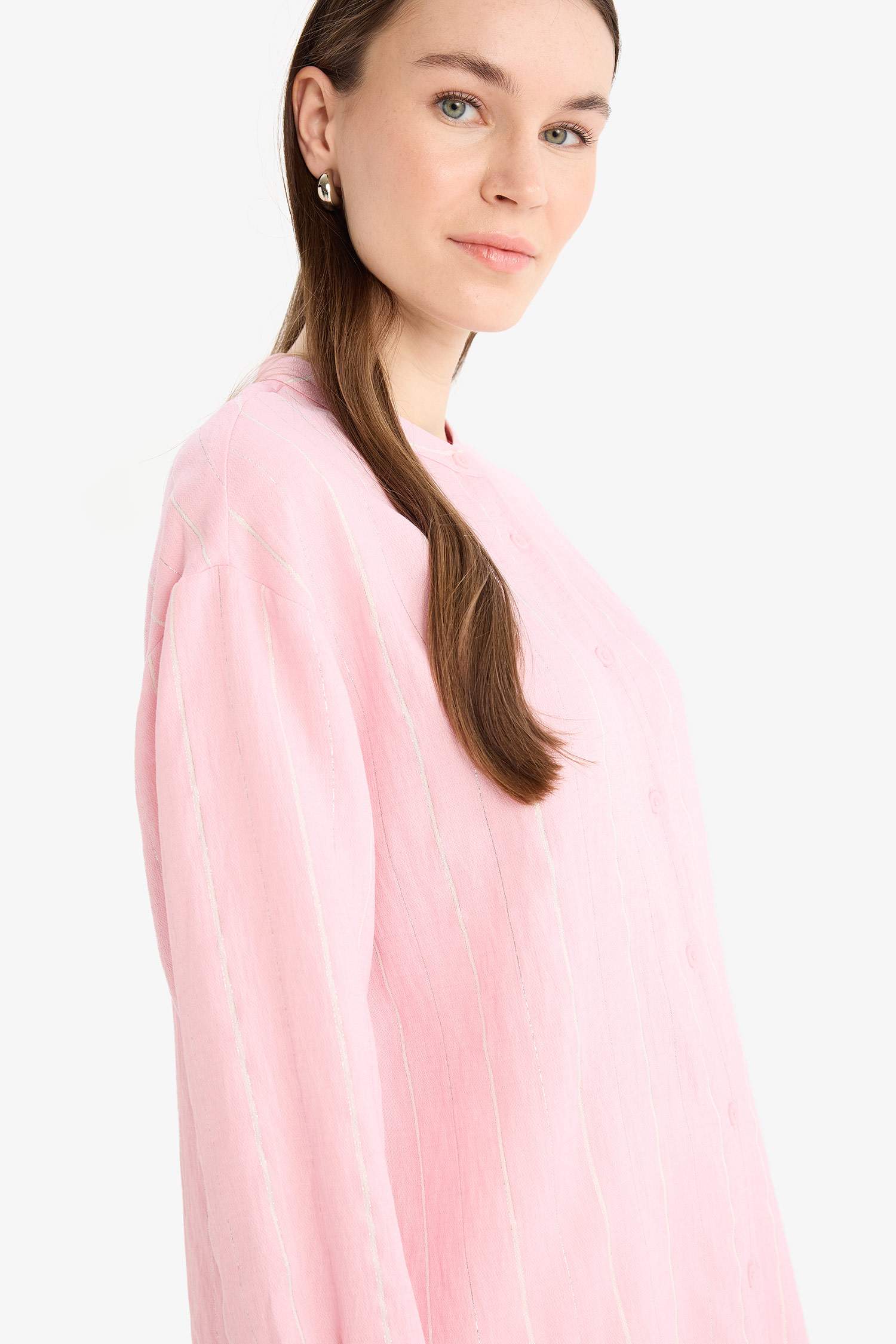 تونيك قميص مخطط كم طويل قصة مريحة