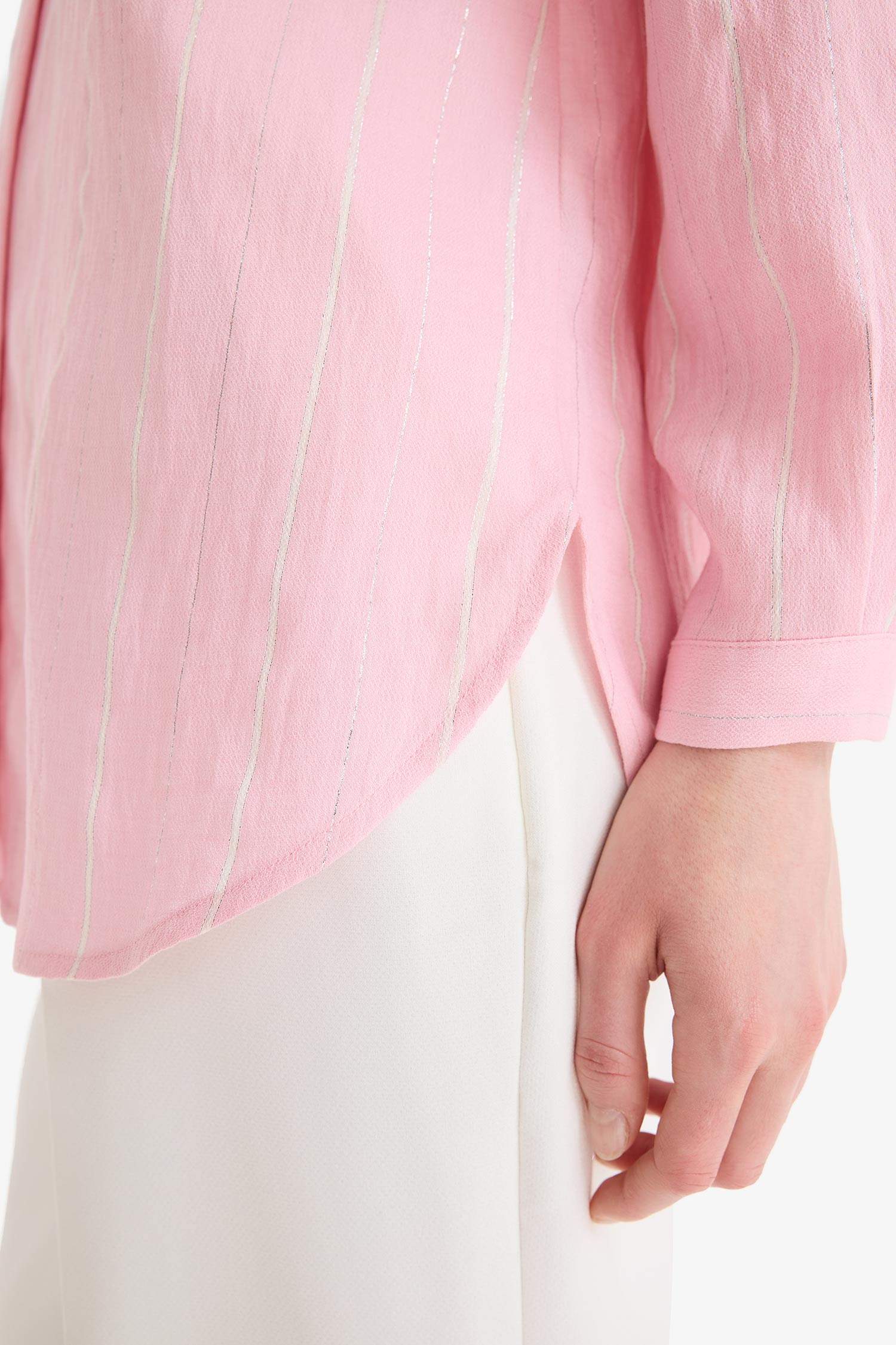 Tunique chemise rayée à manches longues Coupe décontractée