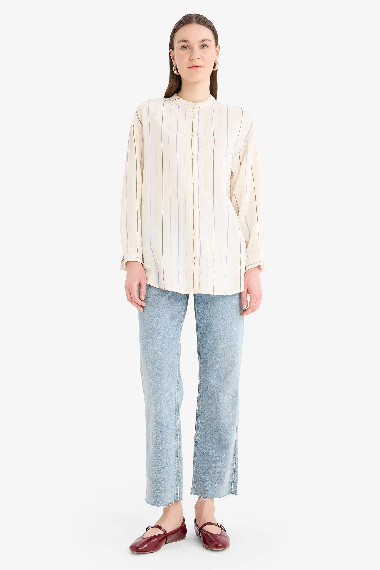 Relax Fit Simli Kumaş Uzun Kollu Tesettür Gömlek Tunik