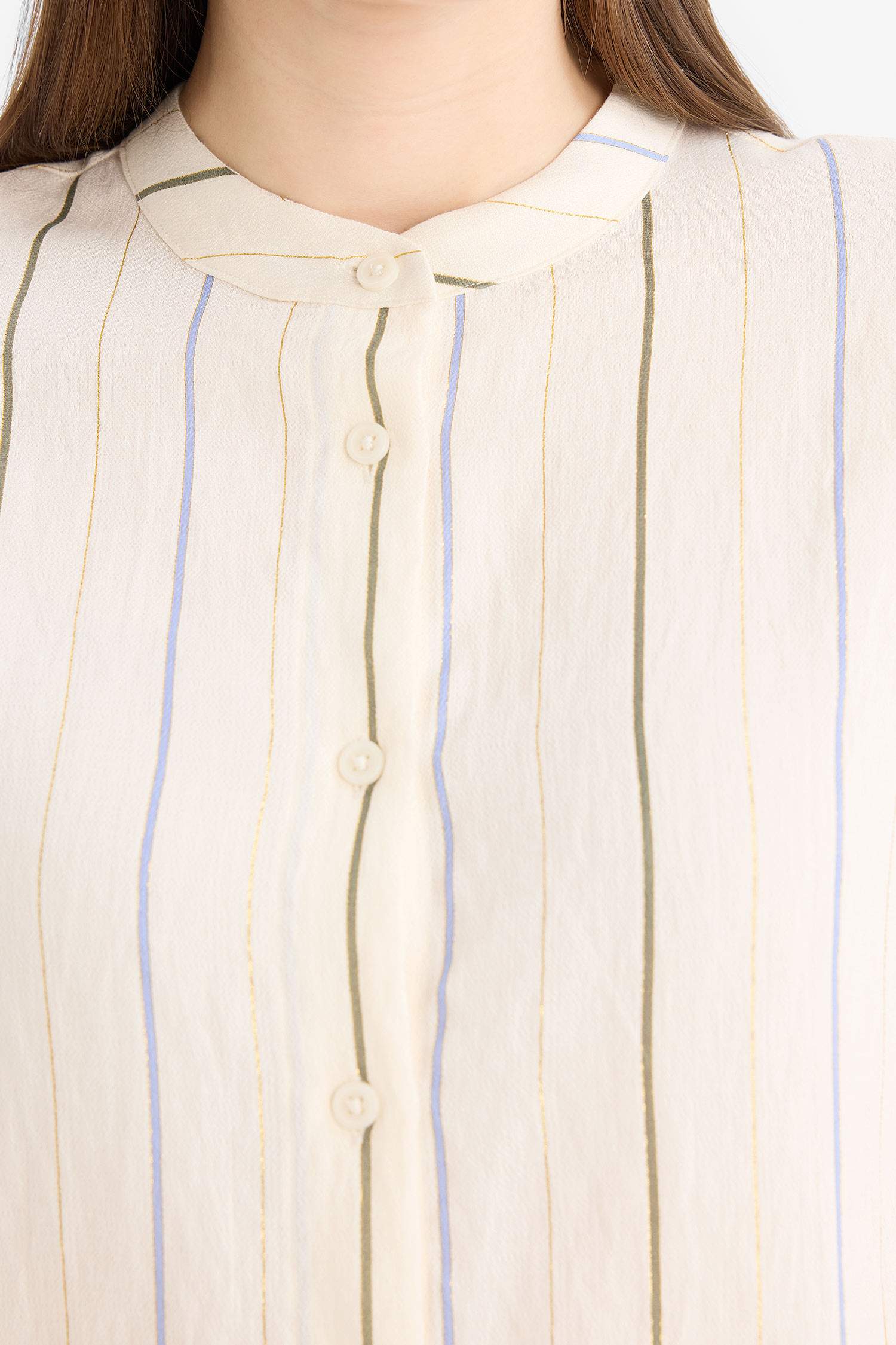 Relax Fit Simli Kumaş Uzun Kollu Tesettür Gömlek Tunik