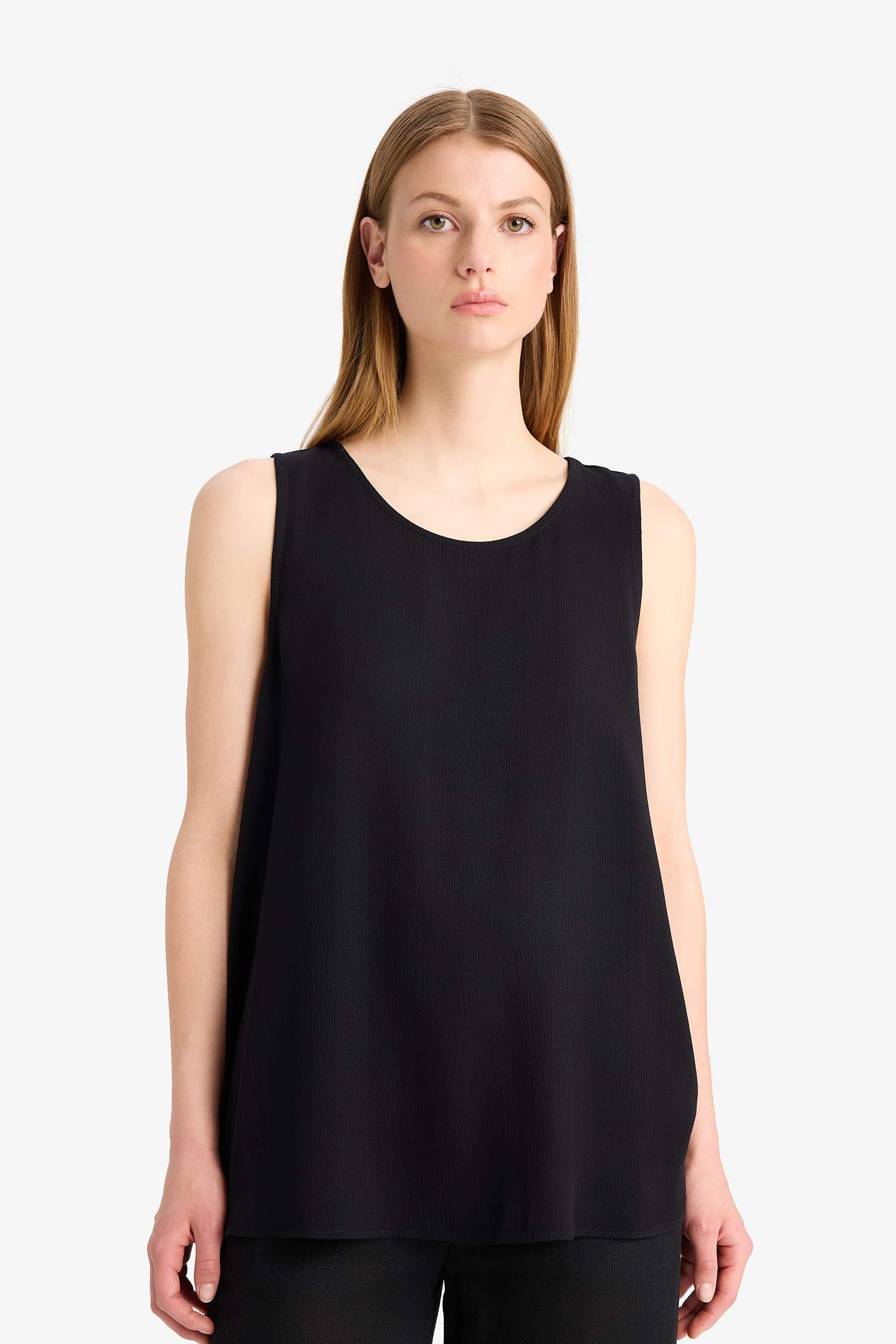 Regular Fit Yuvarlak Yaka Kolsuz Siyah Plaj Üstü-Fall in Love