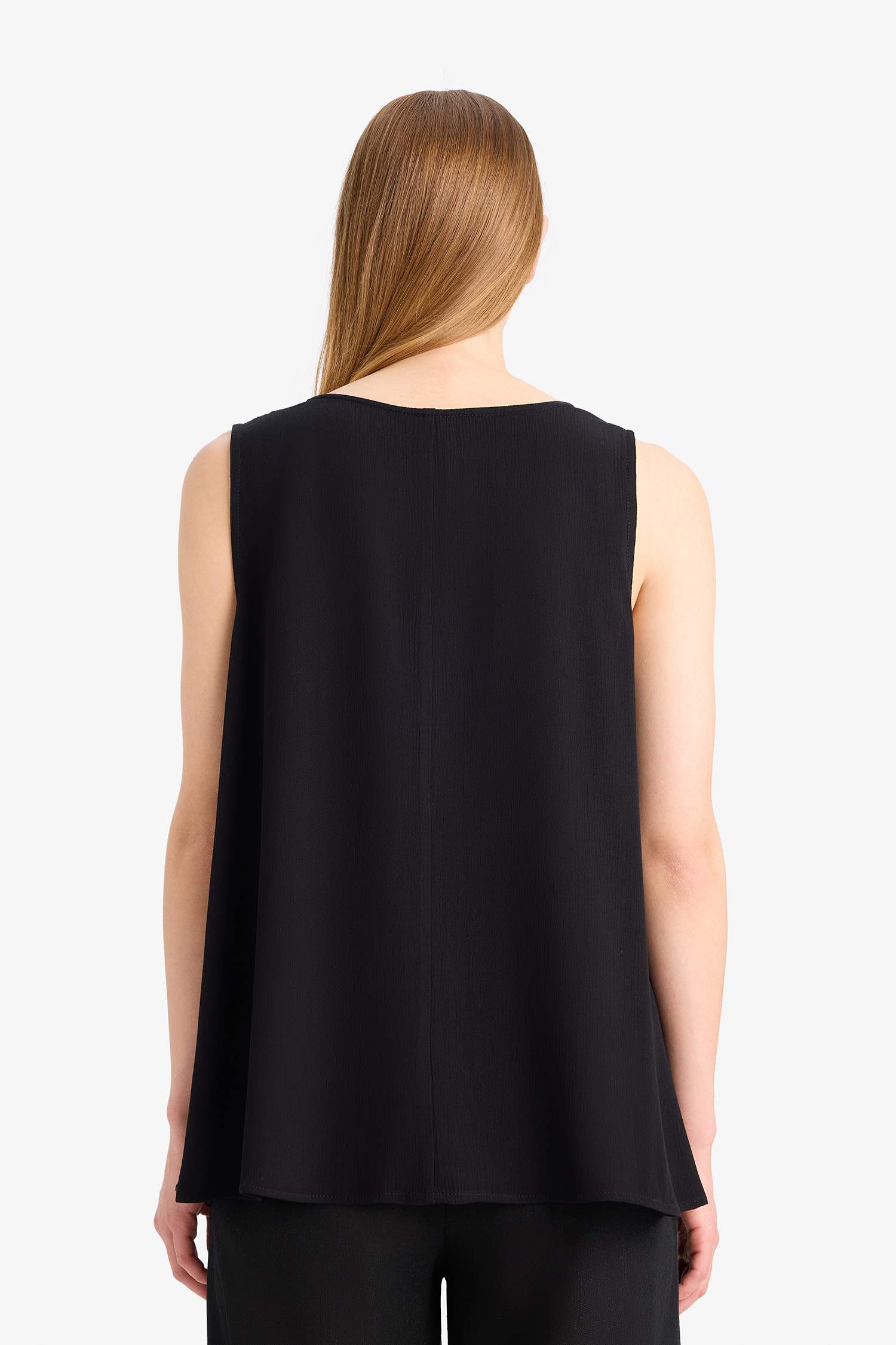 Regular Fit Yuvarlak Yaka Kolsuz Siyah Plaj Üstü-Fall in Love