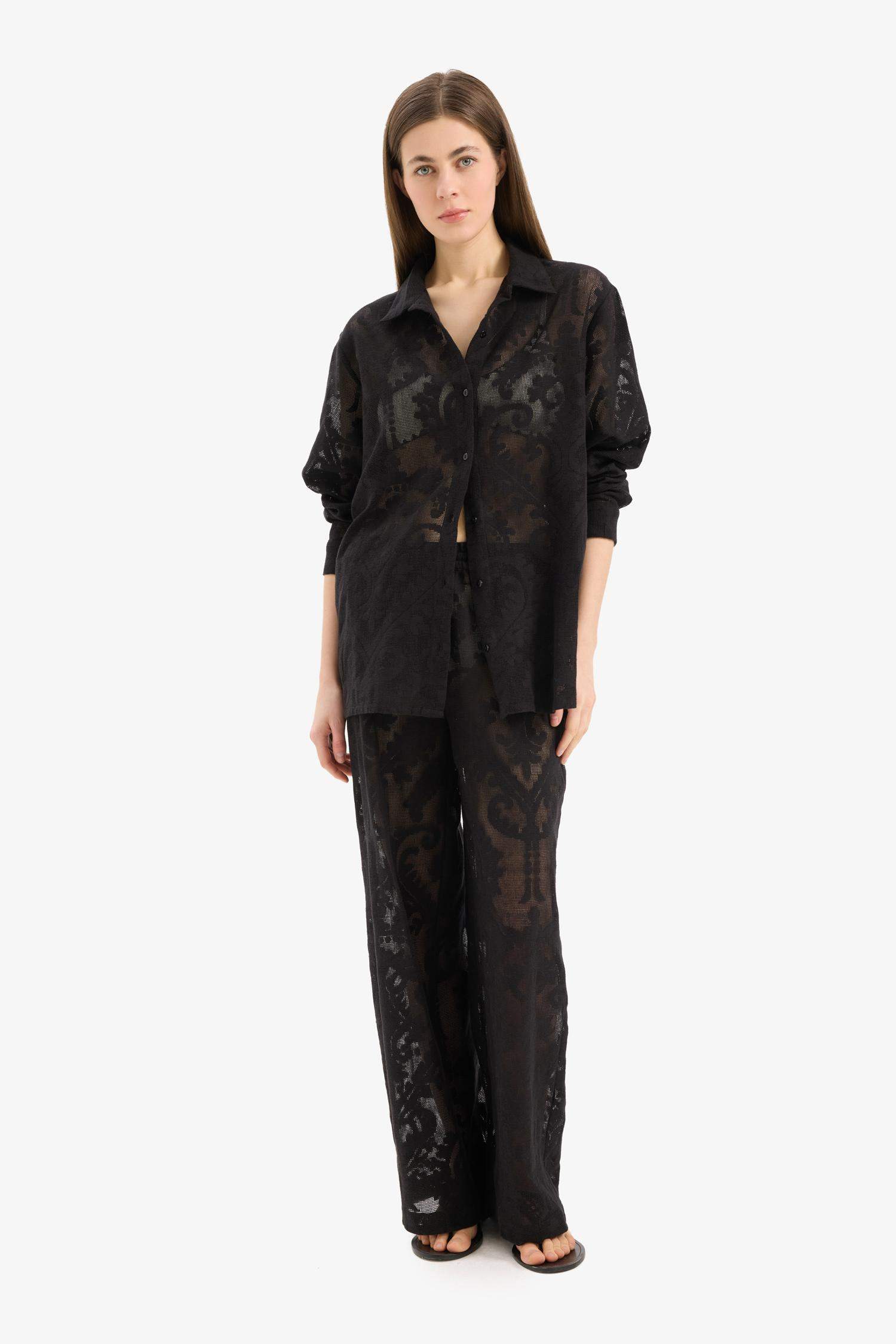 Dantelli Beli Lastikli Beyaz Plaj Pantolonu-Fall in Love