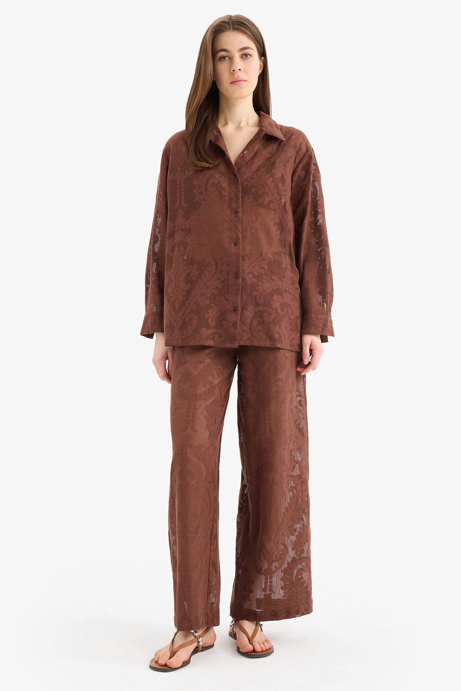 Beli Lastikli Dantel Plaj Pantolonu-Fall in Love