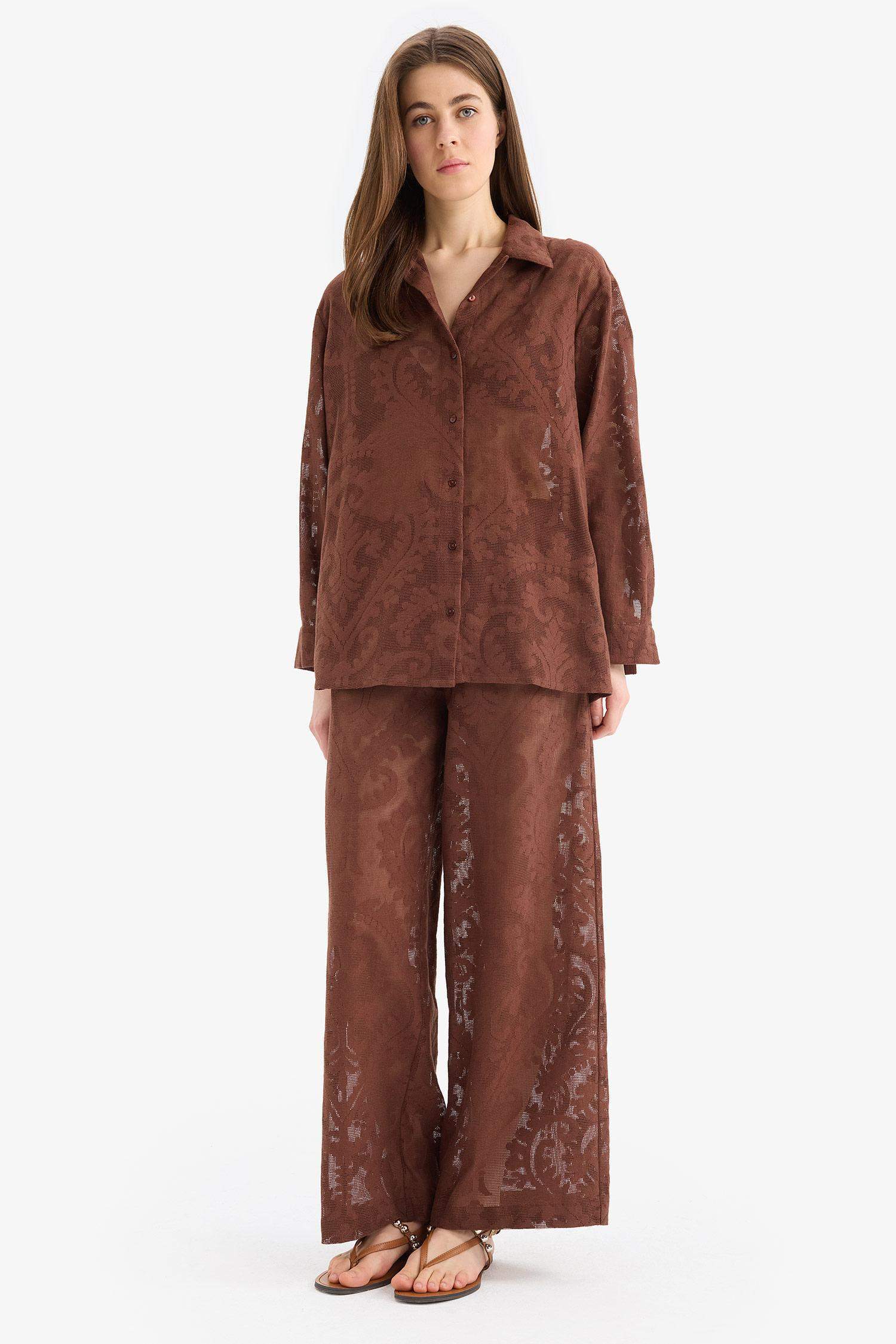 Beli Lastikli Dantel Plaj Pantolonu-Fall in Love