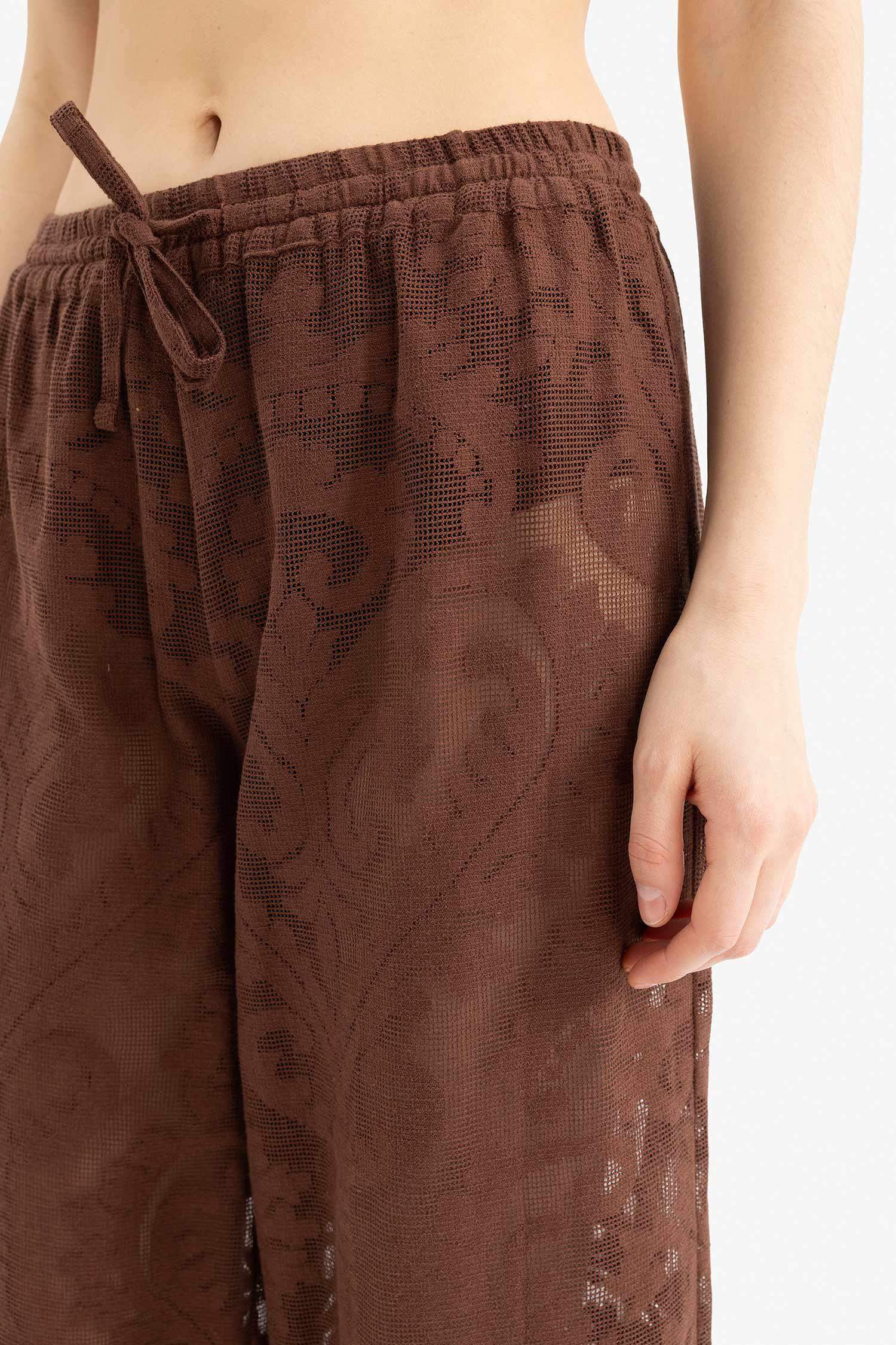 Beli Lastikli Dantel Plaj Pantolonu-Fall in Love