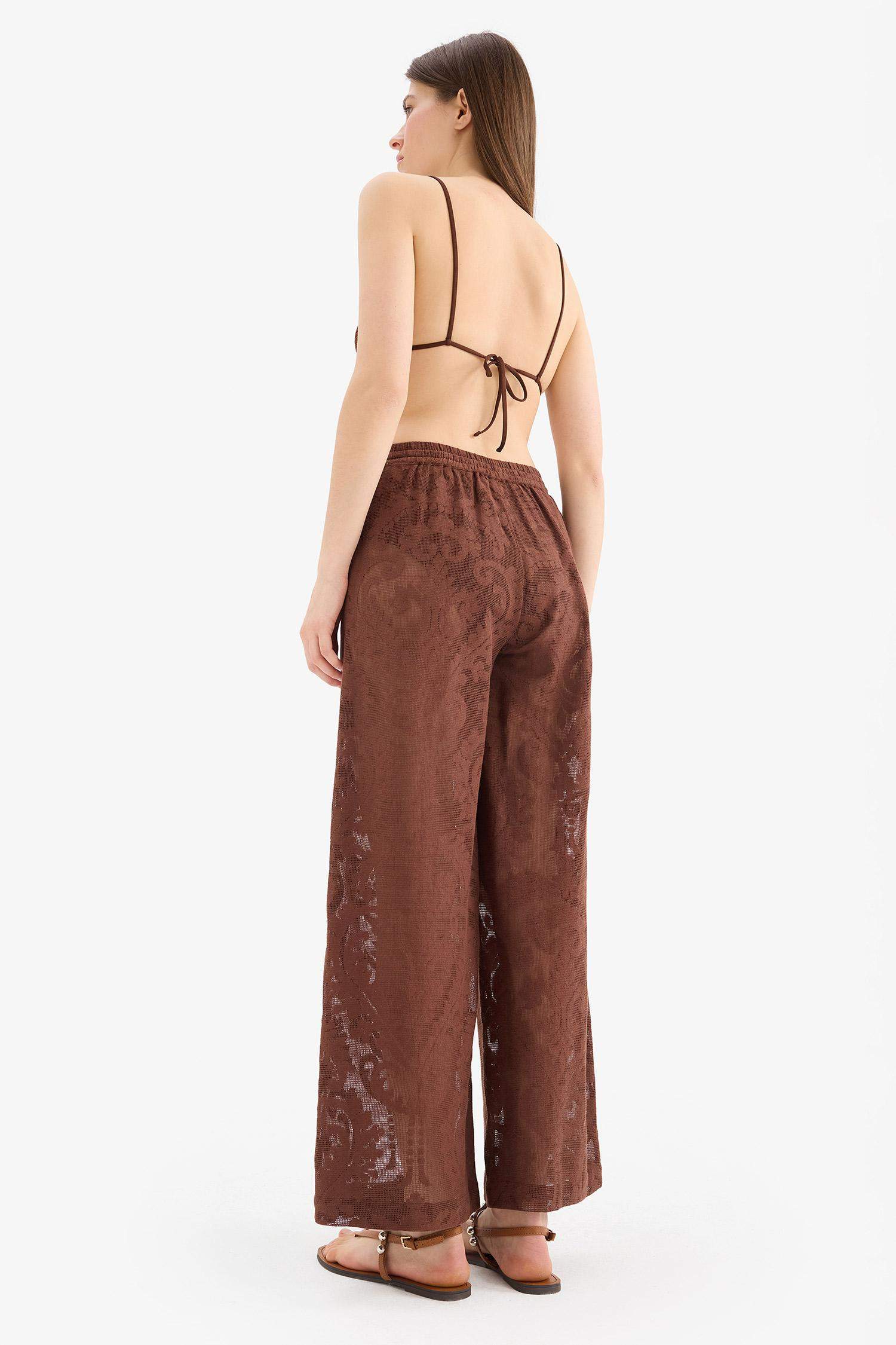 Beli Lastikli Dantel Plaj Pantolonu-Fall in Love