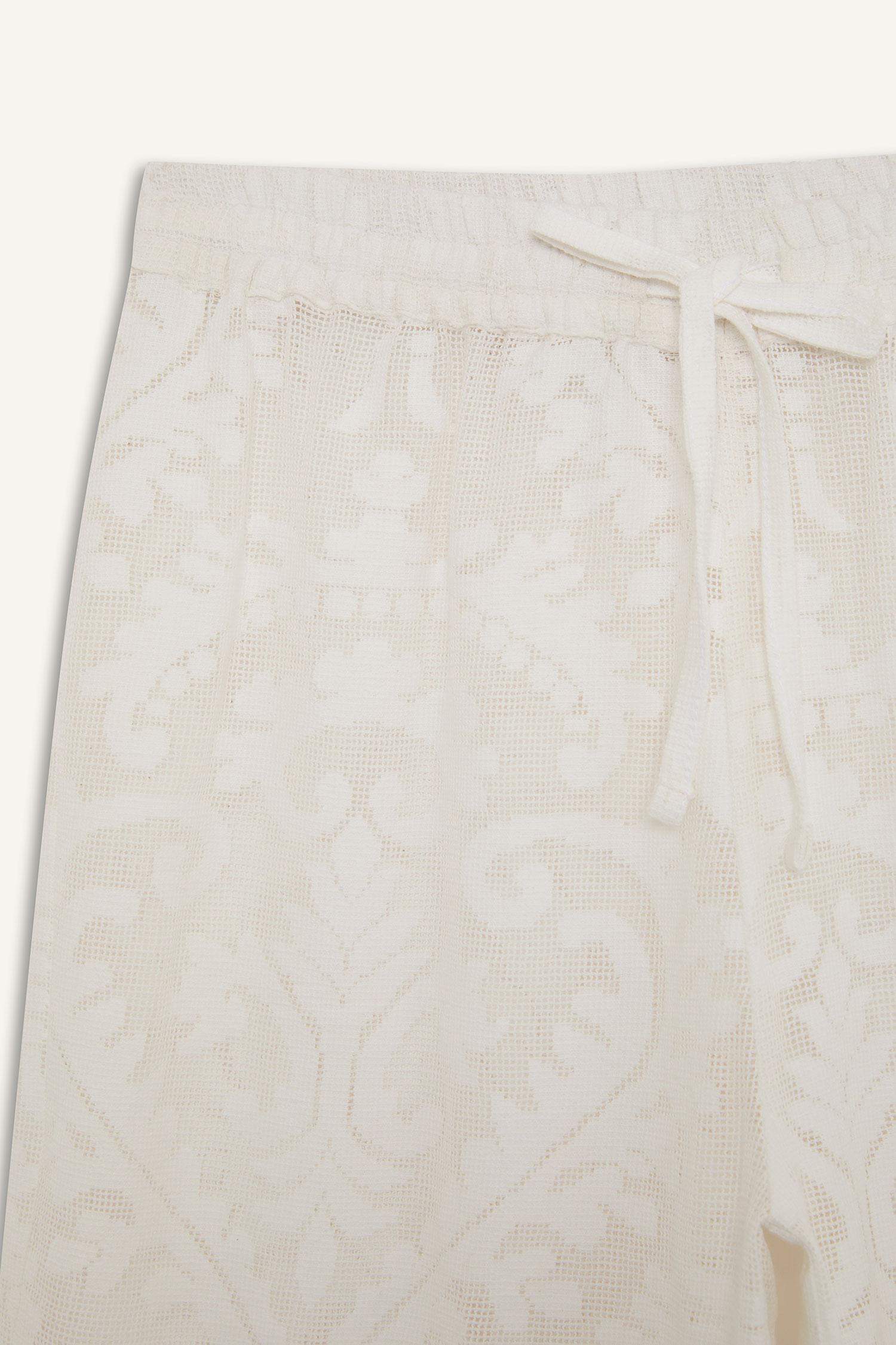 Dantelli Beli Lastikli Beyaz Plaj Pantolonu-Fall in Love