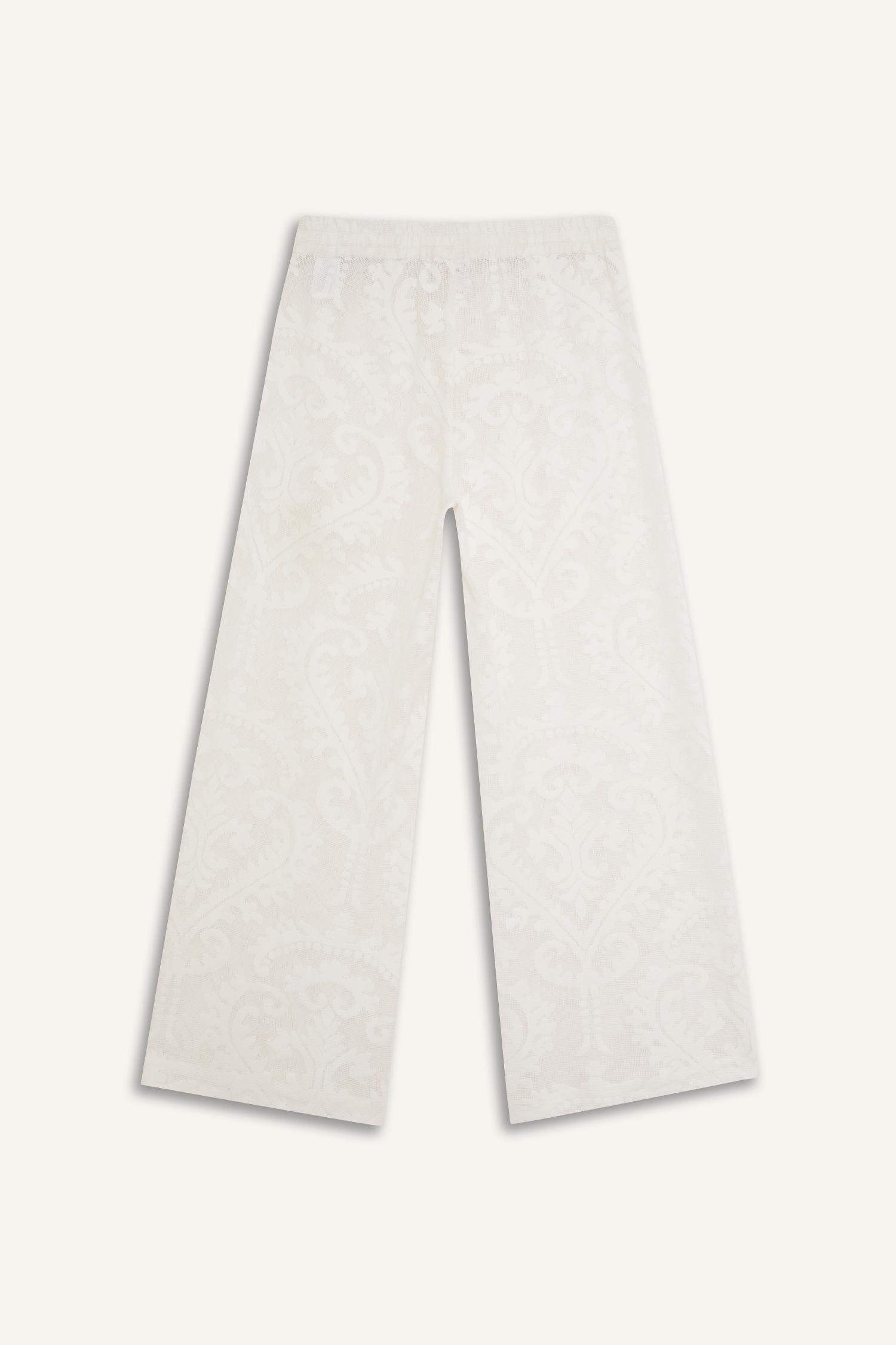 Dantelli Beli Lastikli Beyaz Plaj Pantolonu-Fall in Love