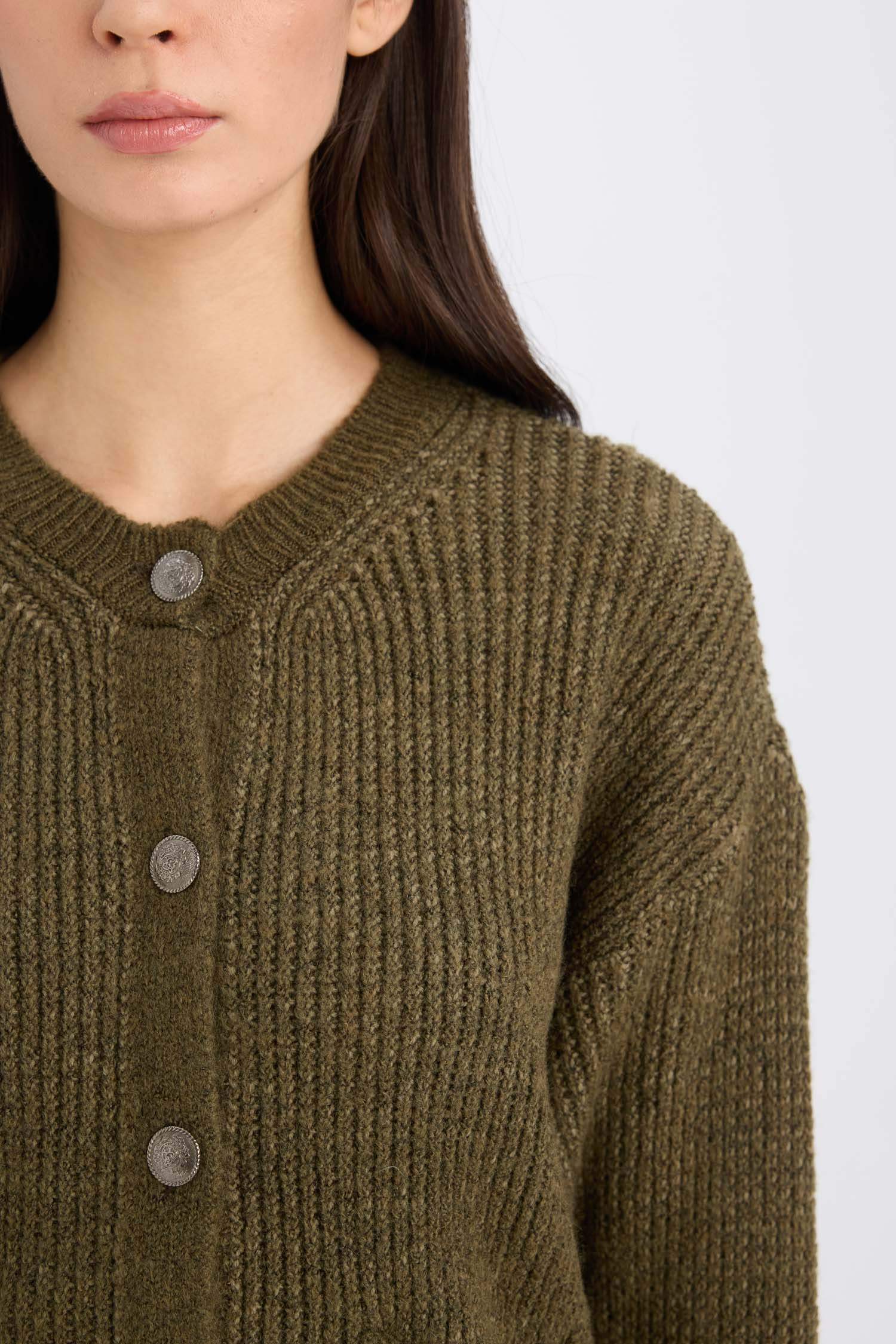 Regular Fit Bisiklet Yaka Düğmeli Triko Hırka