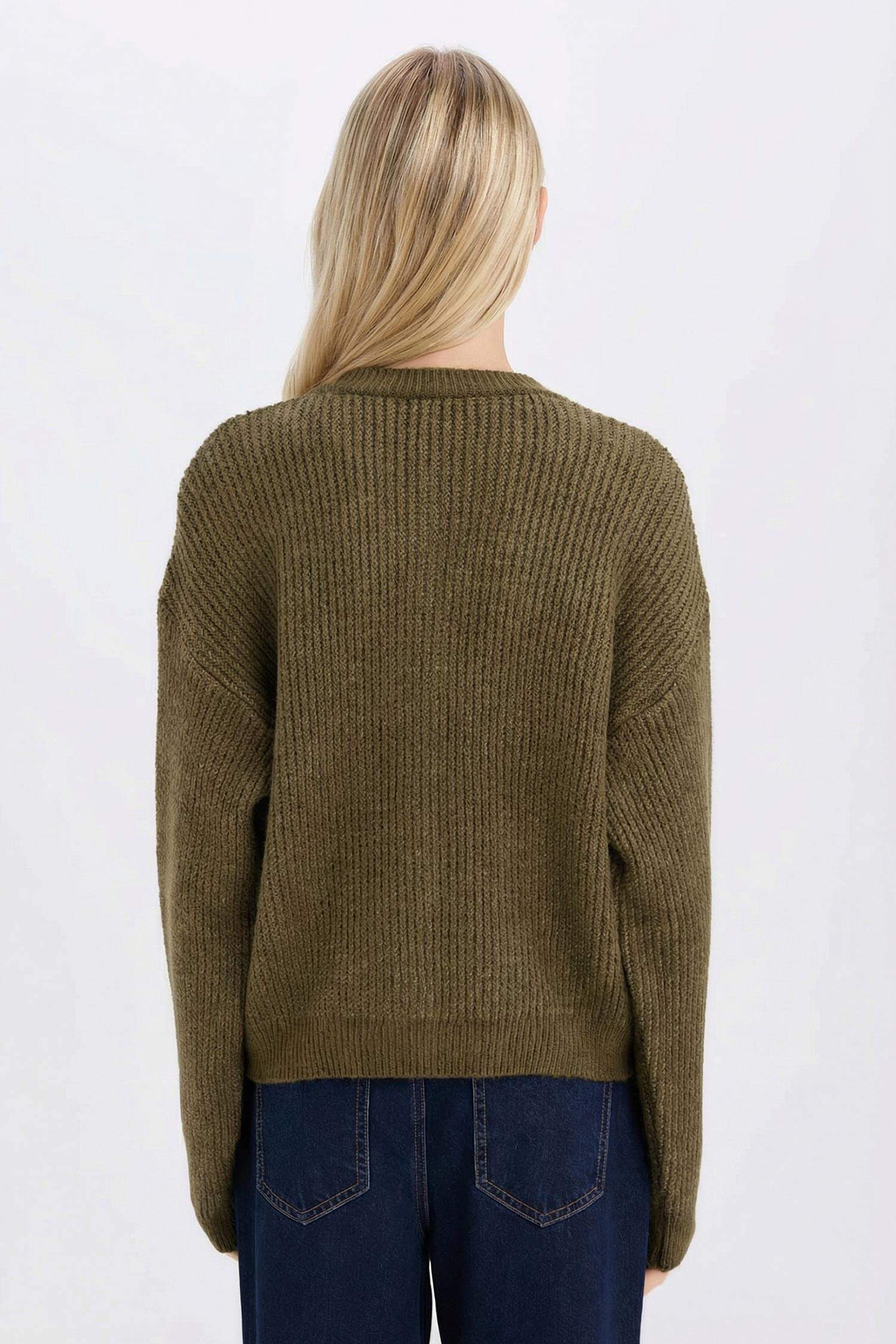 Regular Fit Bisiklet Yaka Düğmeli Triko Hırka