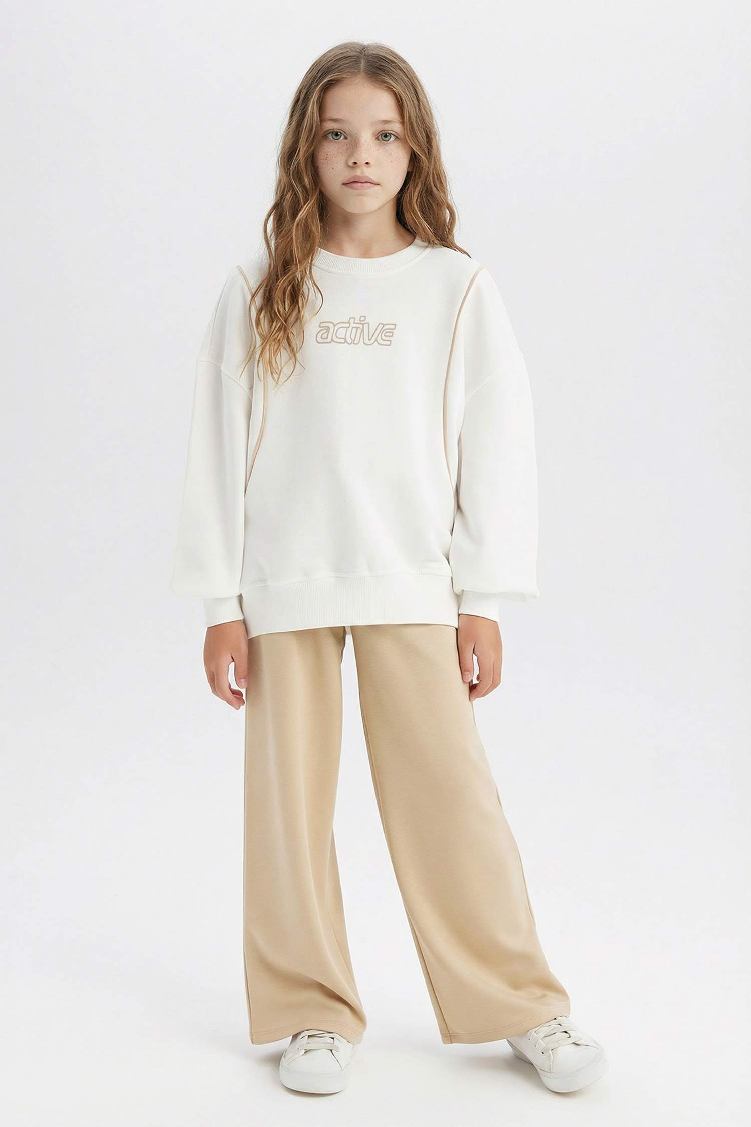 Kız Çocuk Oversize Geniş Kalıp Bisiklet Yaka Baskılı Sweatshirt