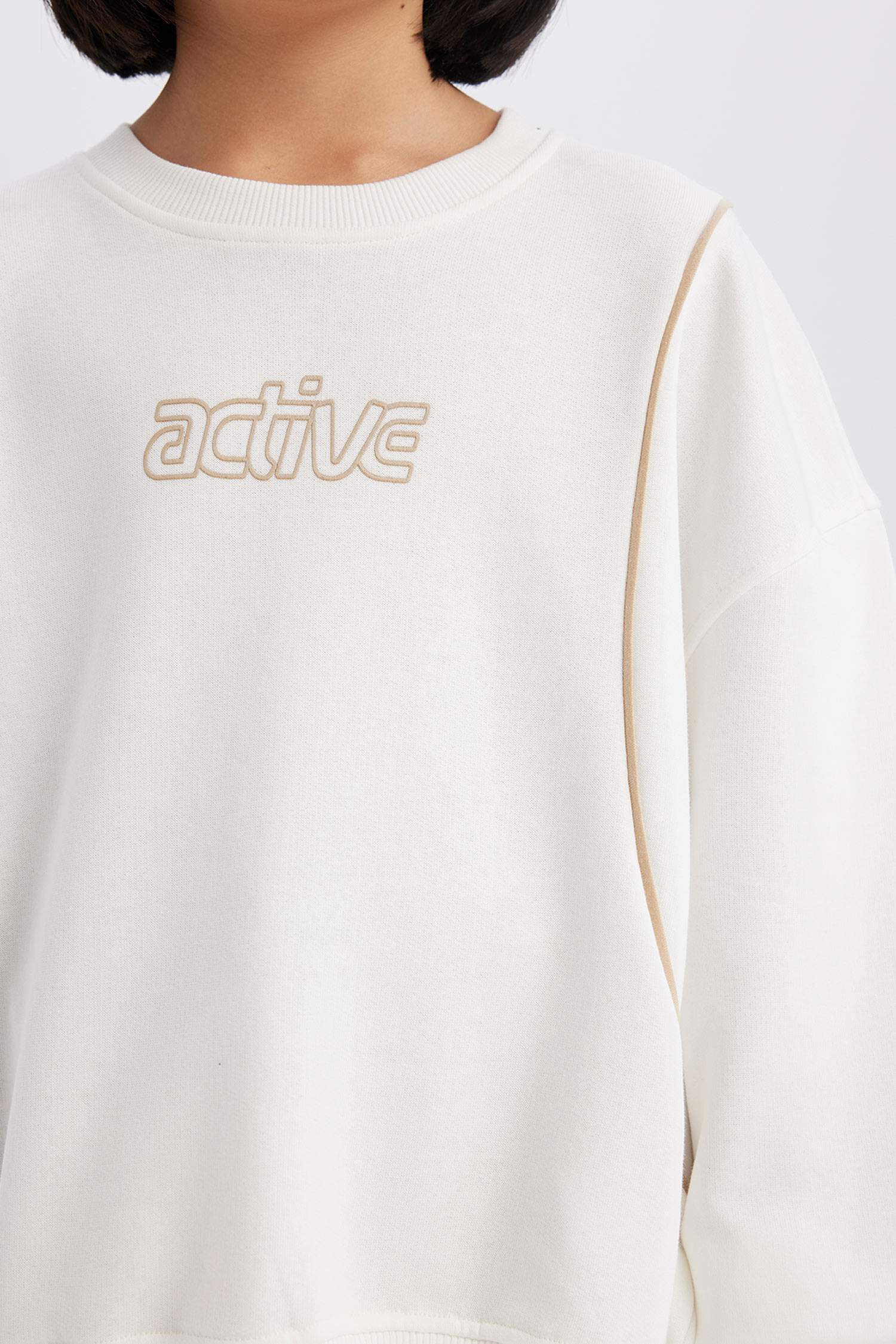 Kız Çocuk Oversize Geniş Kalıp Bisiklet Yaka Baskılı Sweatshirt