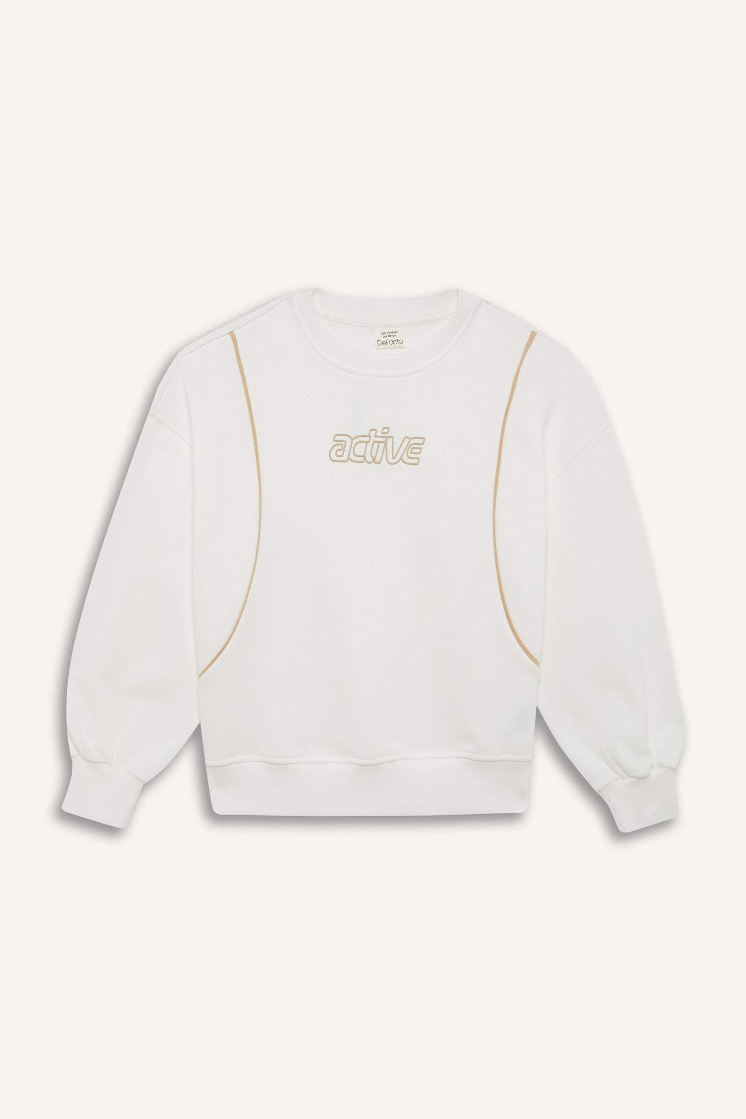 Kız Çocuk Oversize Geniş Kalıp Bisiklet Yaka Baskılı Sweatshirt