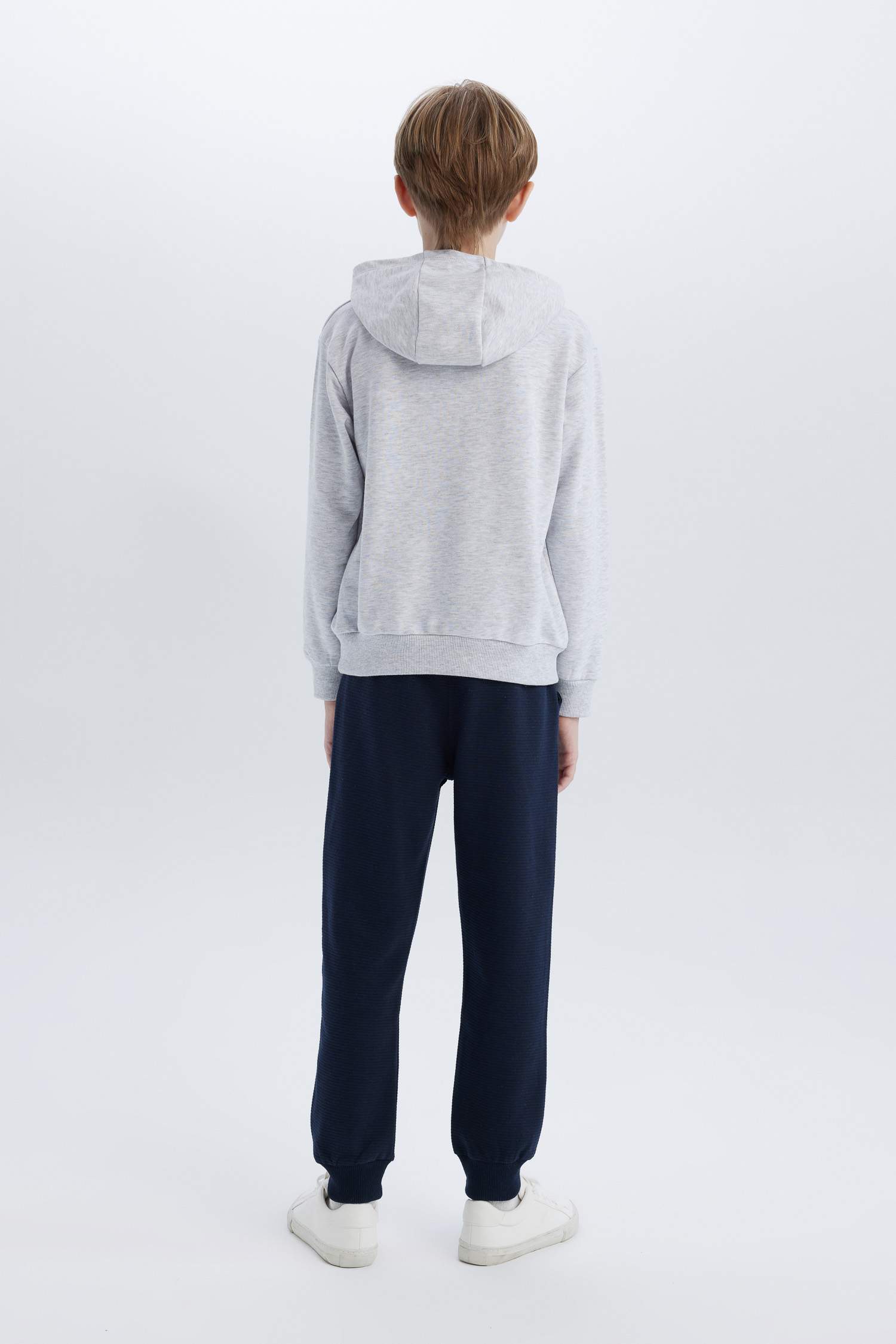 Erkek Çocuk 2'li Takım Kapüşonlu Baskılı Sweatshirt Beli Lastikli Eşofman Altı