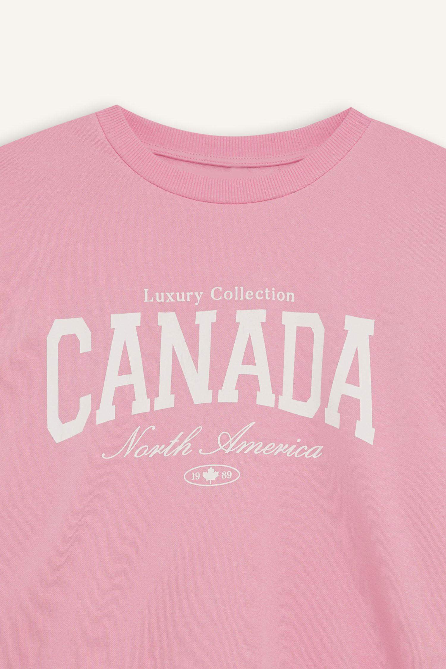 Oversize Geniş Kalıp Bisiklet Yaka Baskılı Kalın Sweatshirt