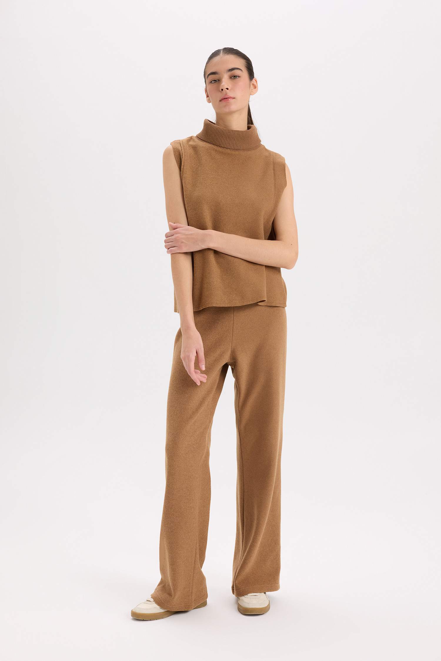 Wide Leg Kışlık Pantolon Beli Lastikli Bağcıklı Geniş Bol Paça